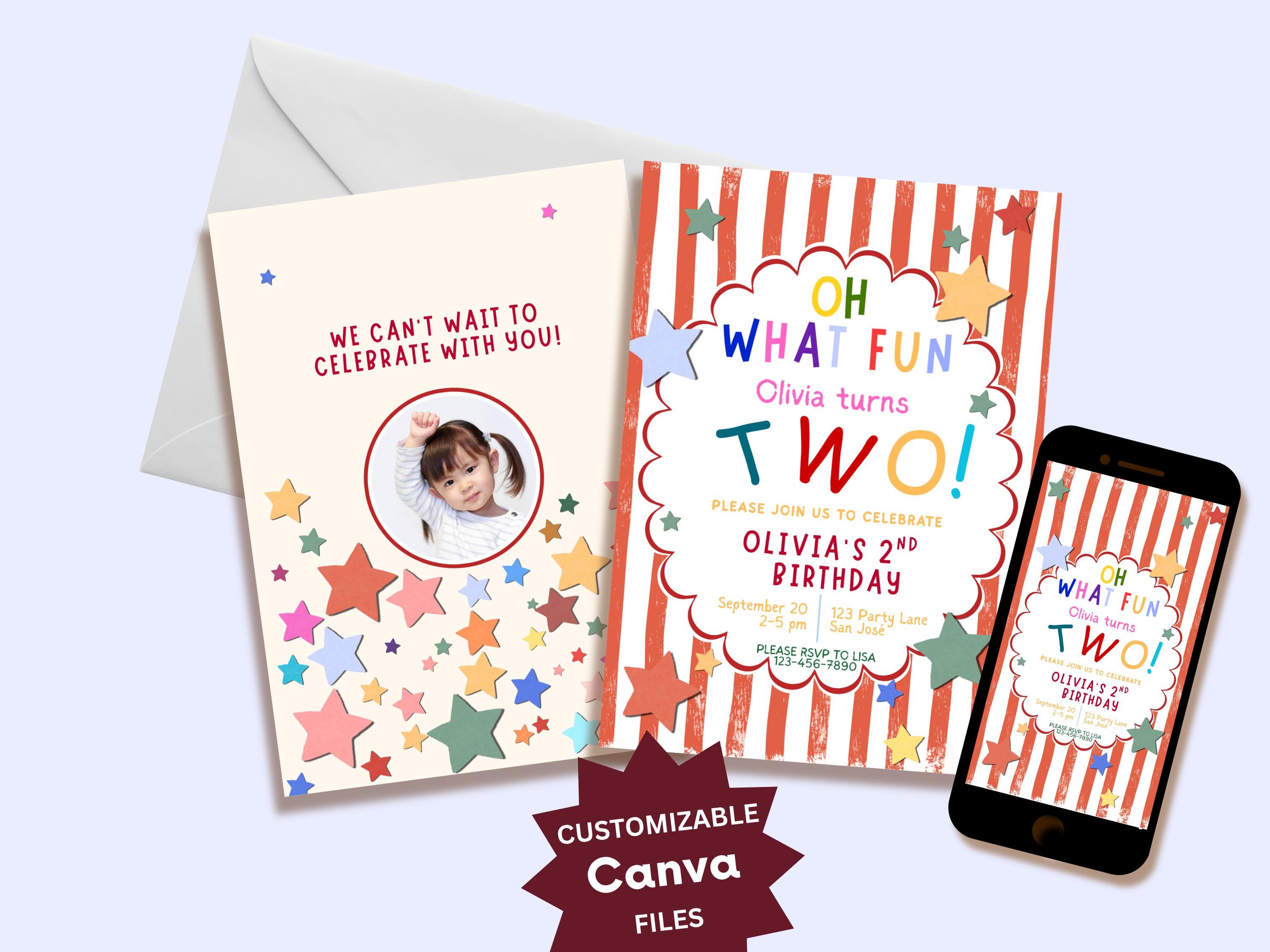 Colorful Red Second Birthday Invitation thumbnail 2