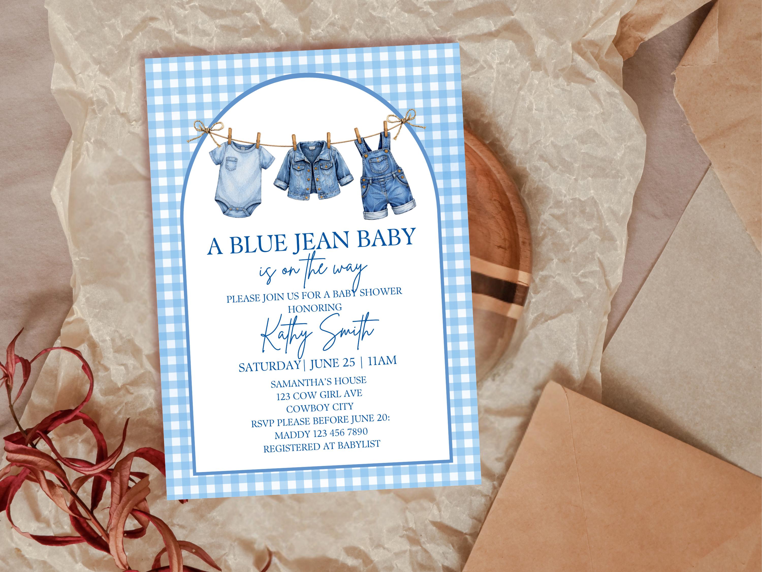 Blue Gingham Baby Shower Invitation thumbnail 3