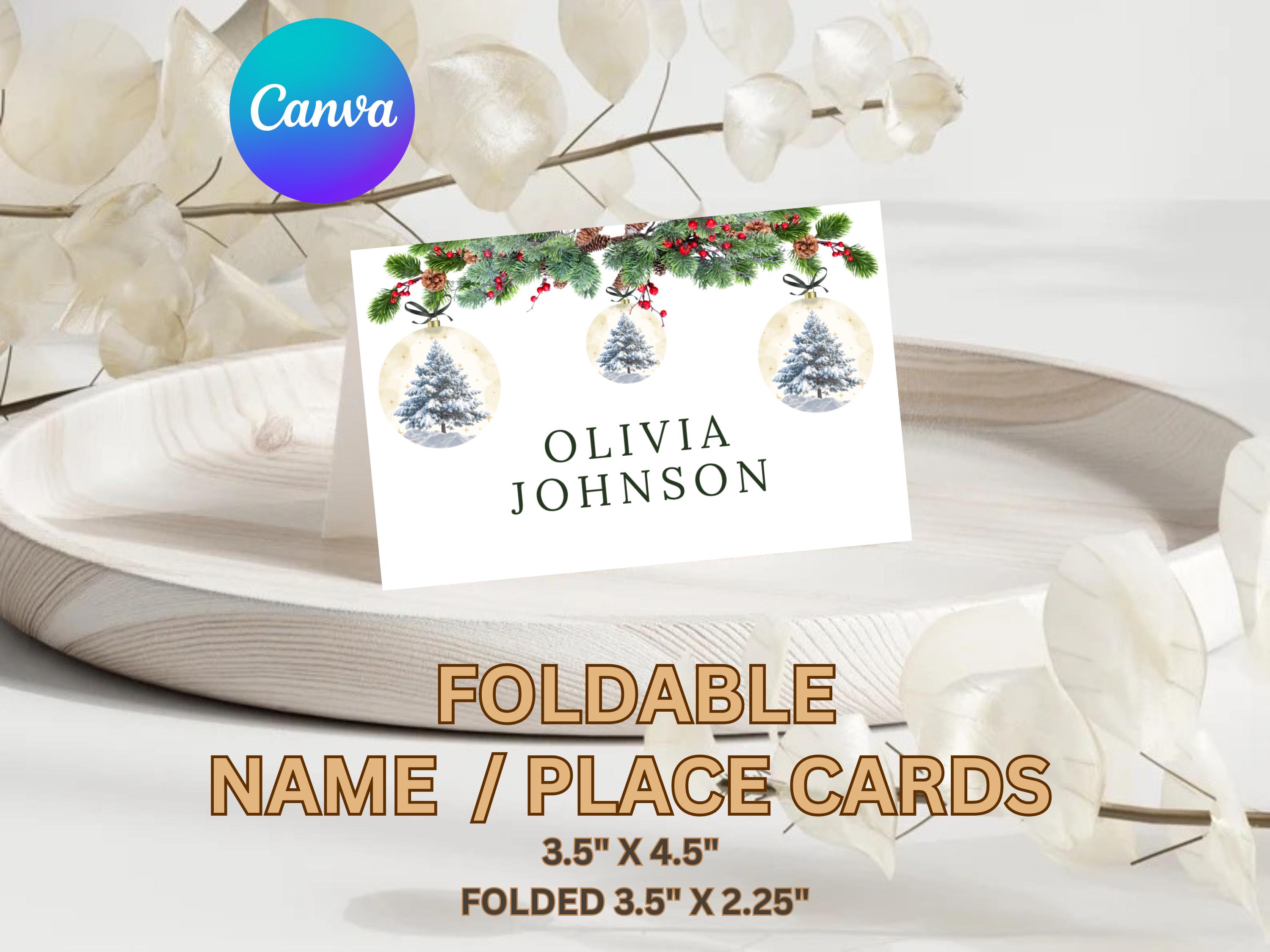 Christmas Table Name Tags — editable Canva template