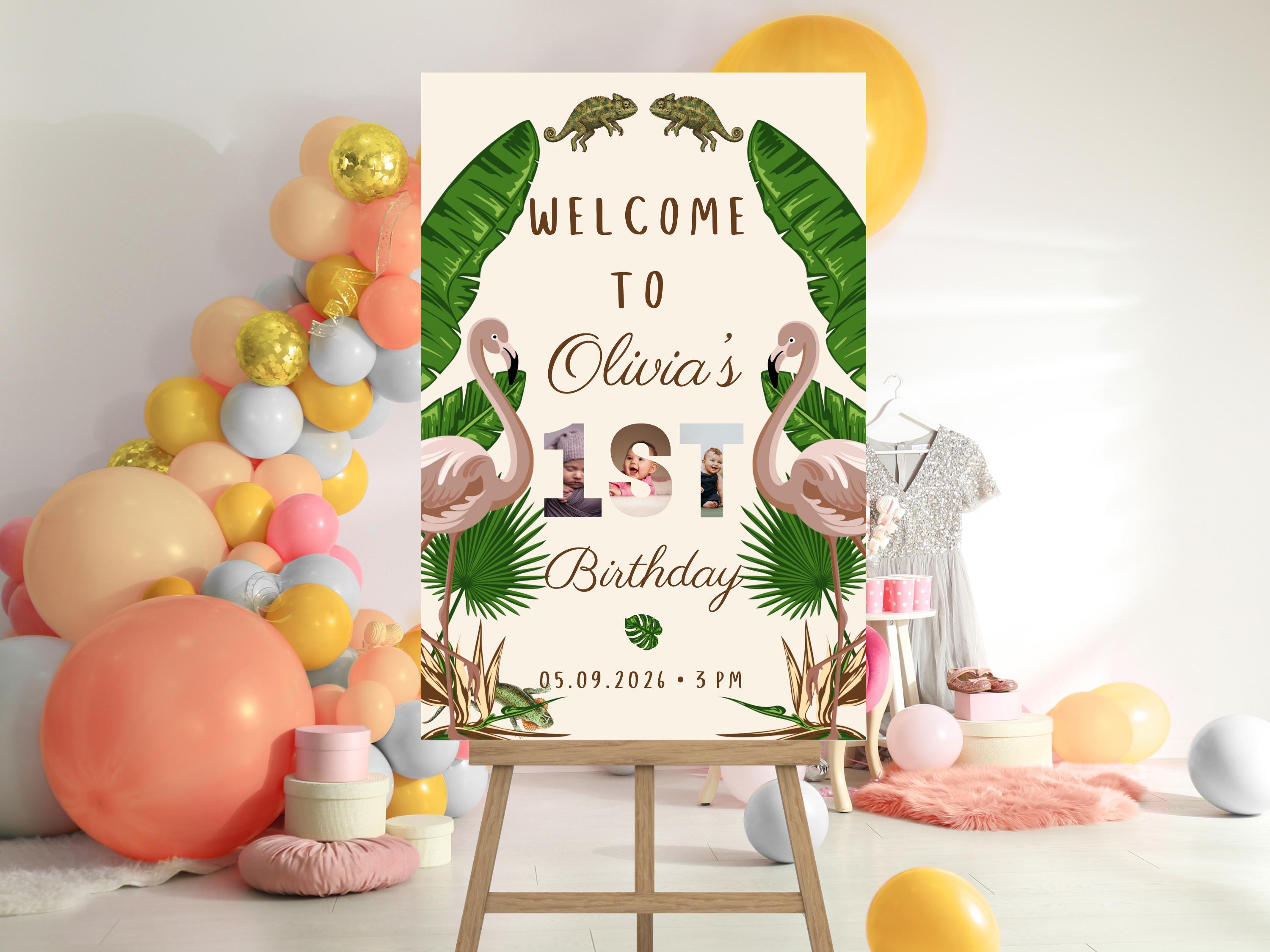 Jungle Flamingo Birthday Welcome Sign thumbnail 2
