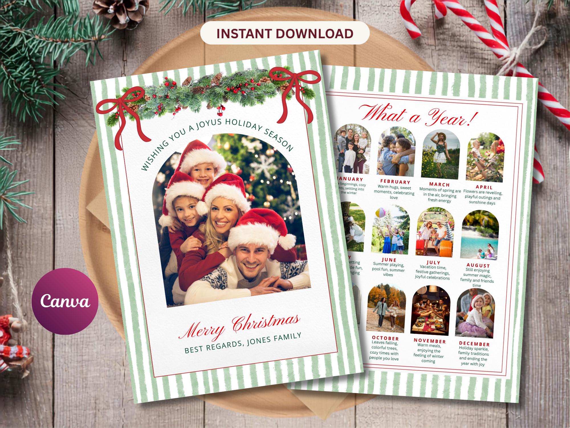 Sage Green Stripe Christmas Photo Card thumbnail 2