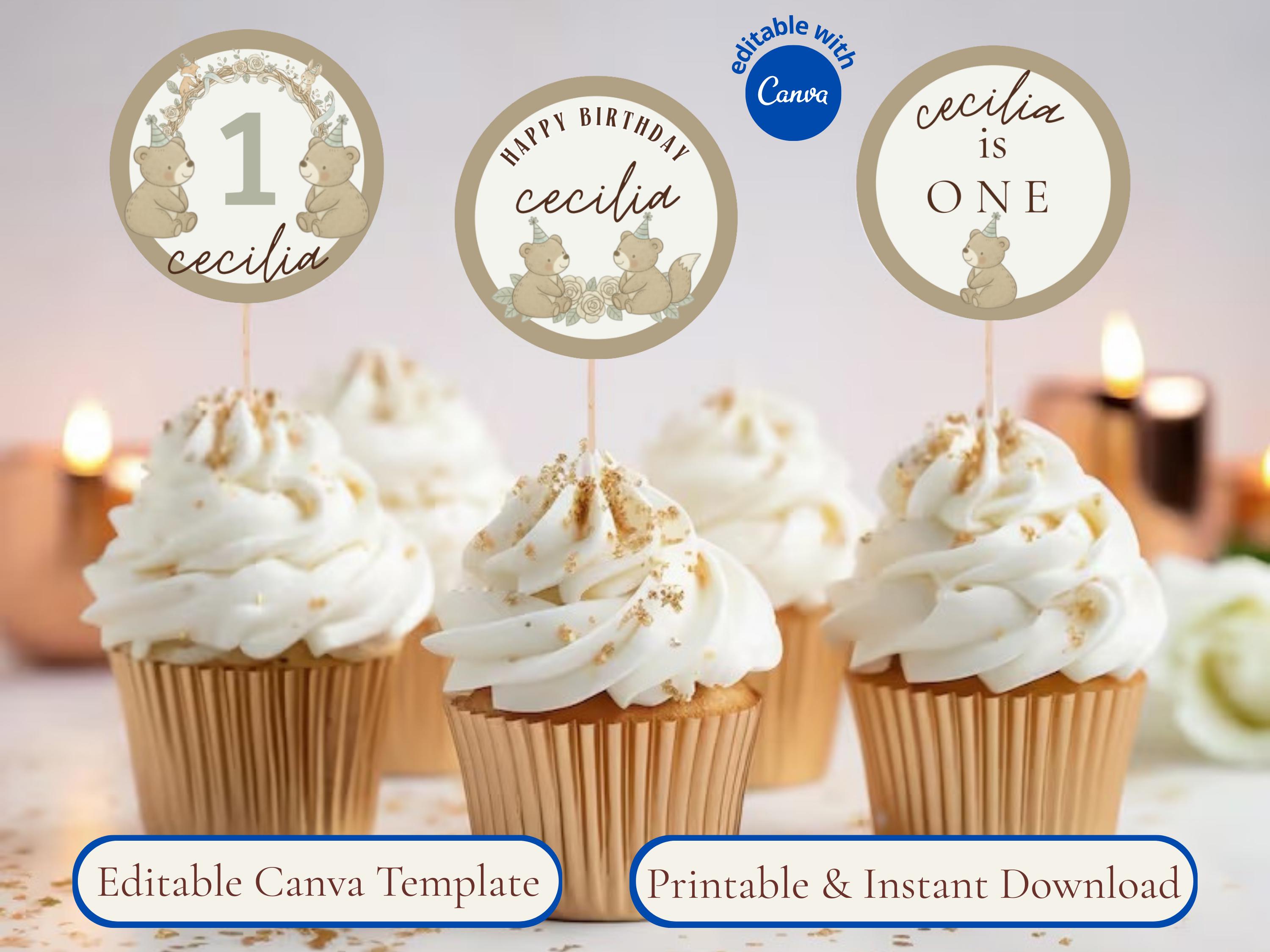 Woodland Fairytale Cupcake Toppers — editable Canva template