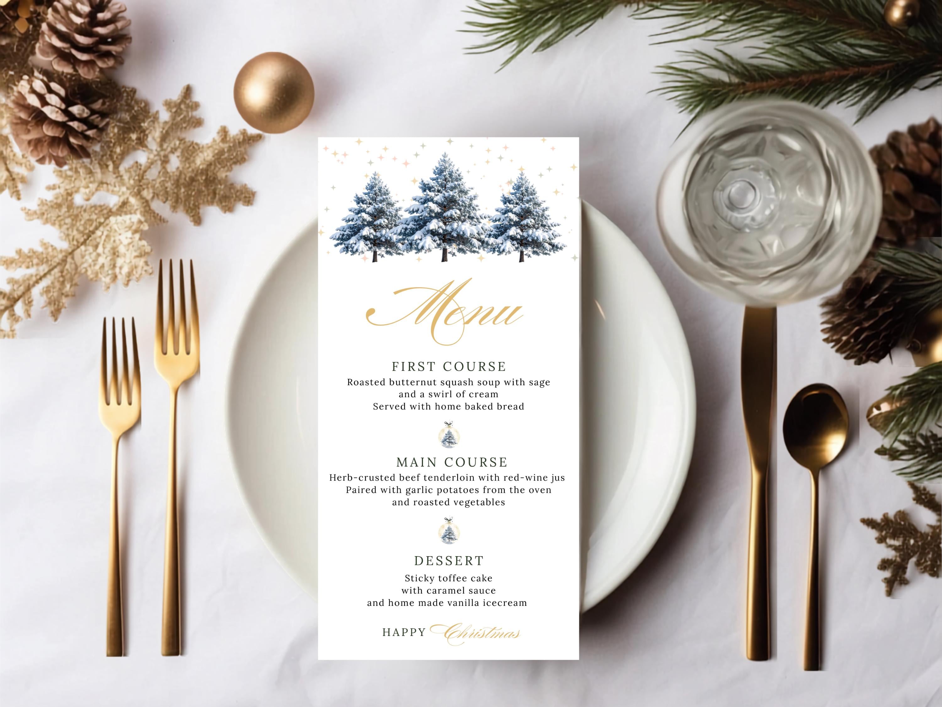 Green Bow Christmas Dinner Menu — editable Canva template