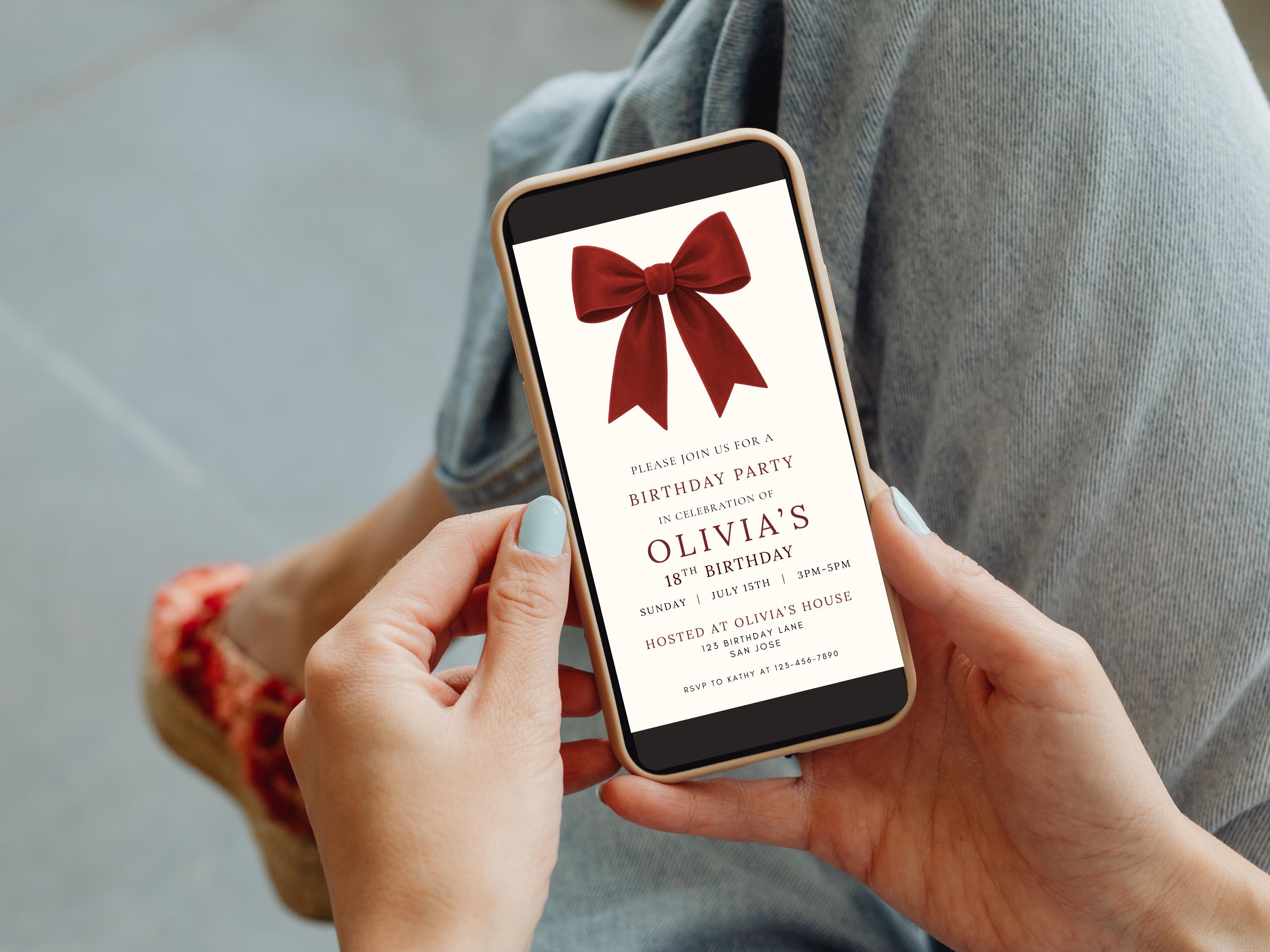 Coquette Red Bow Birthday Invitation thumbnail 5