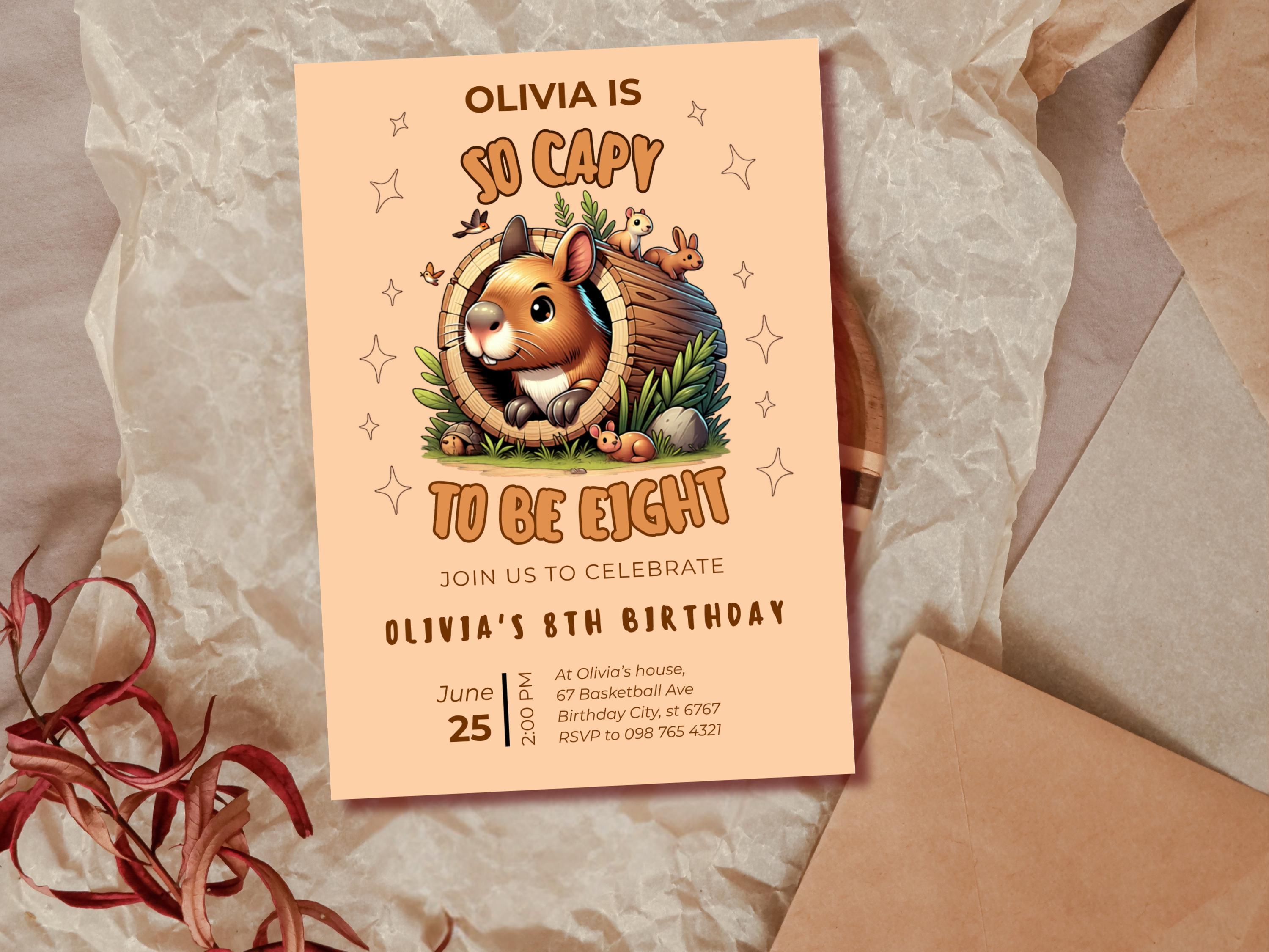 Kawaii Capybara Birthday Invitation thumbnail 3