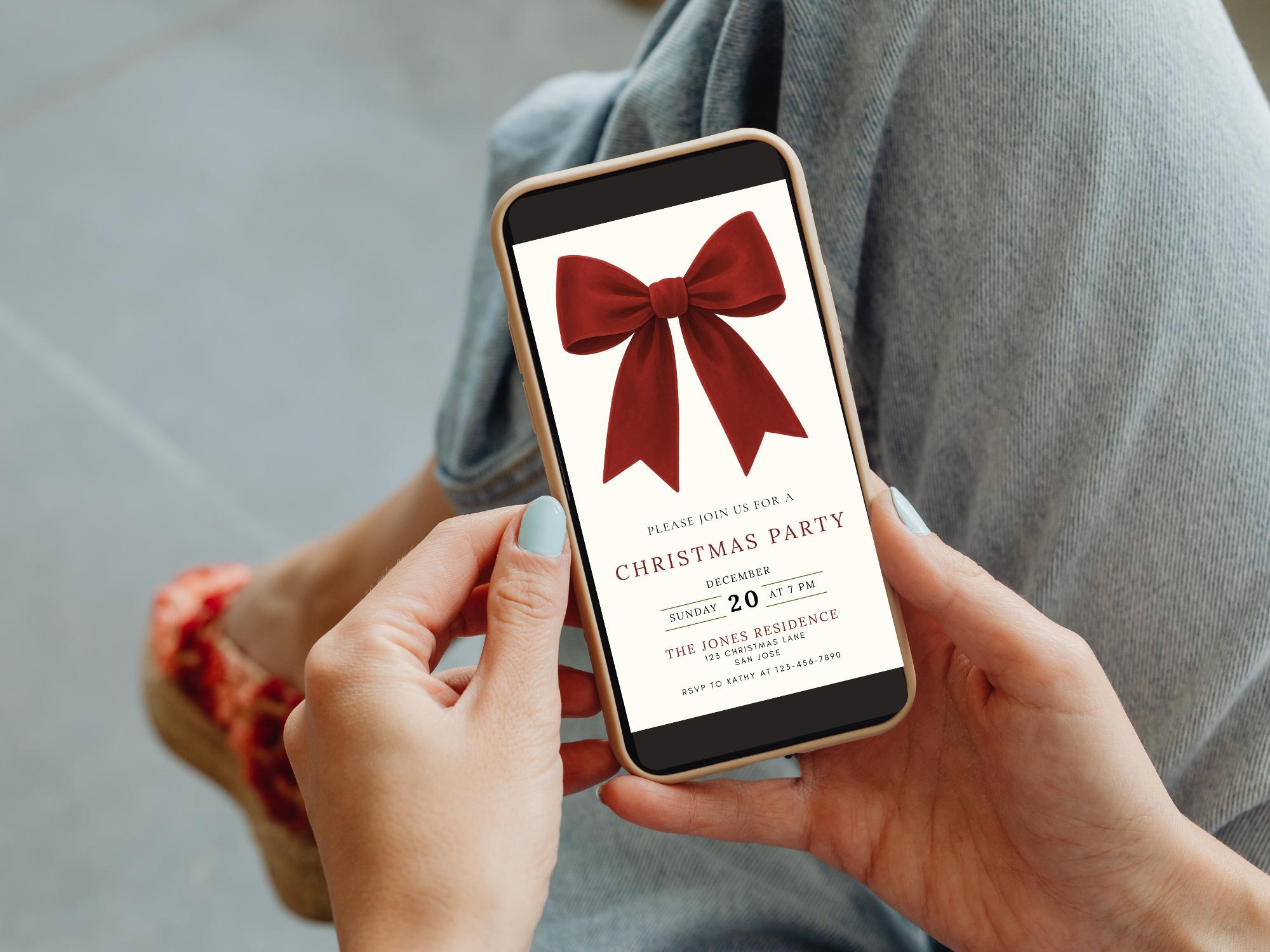 Red Velvet Bow Christmas Invitation thumbnail 3