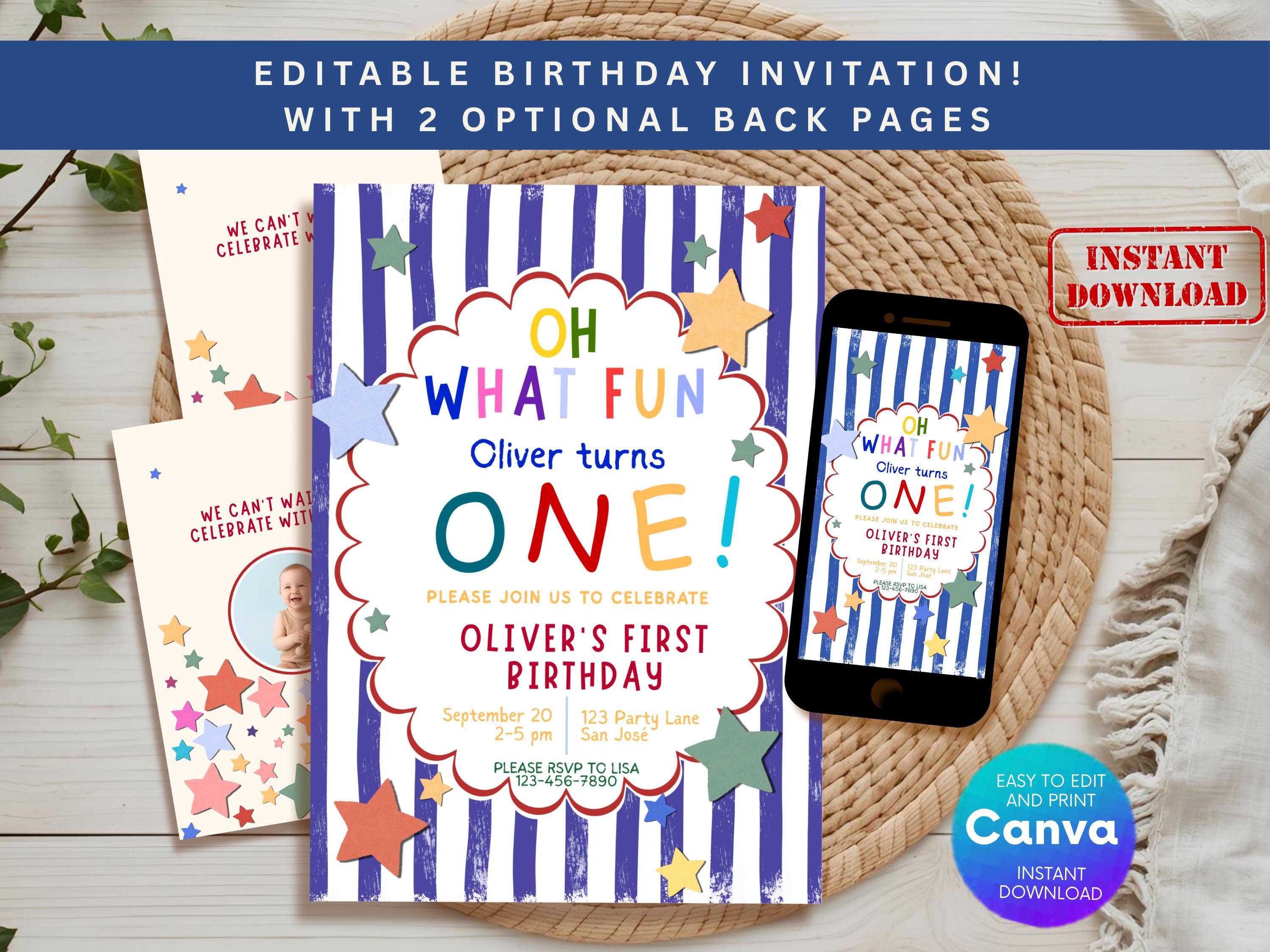 Colorful First Birthday Invitation thumbnail 2