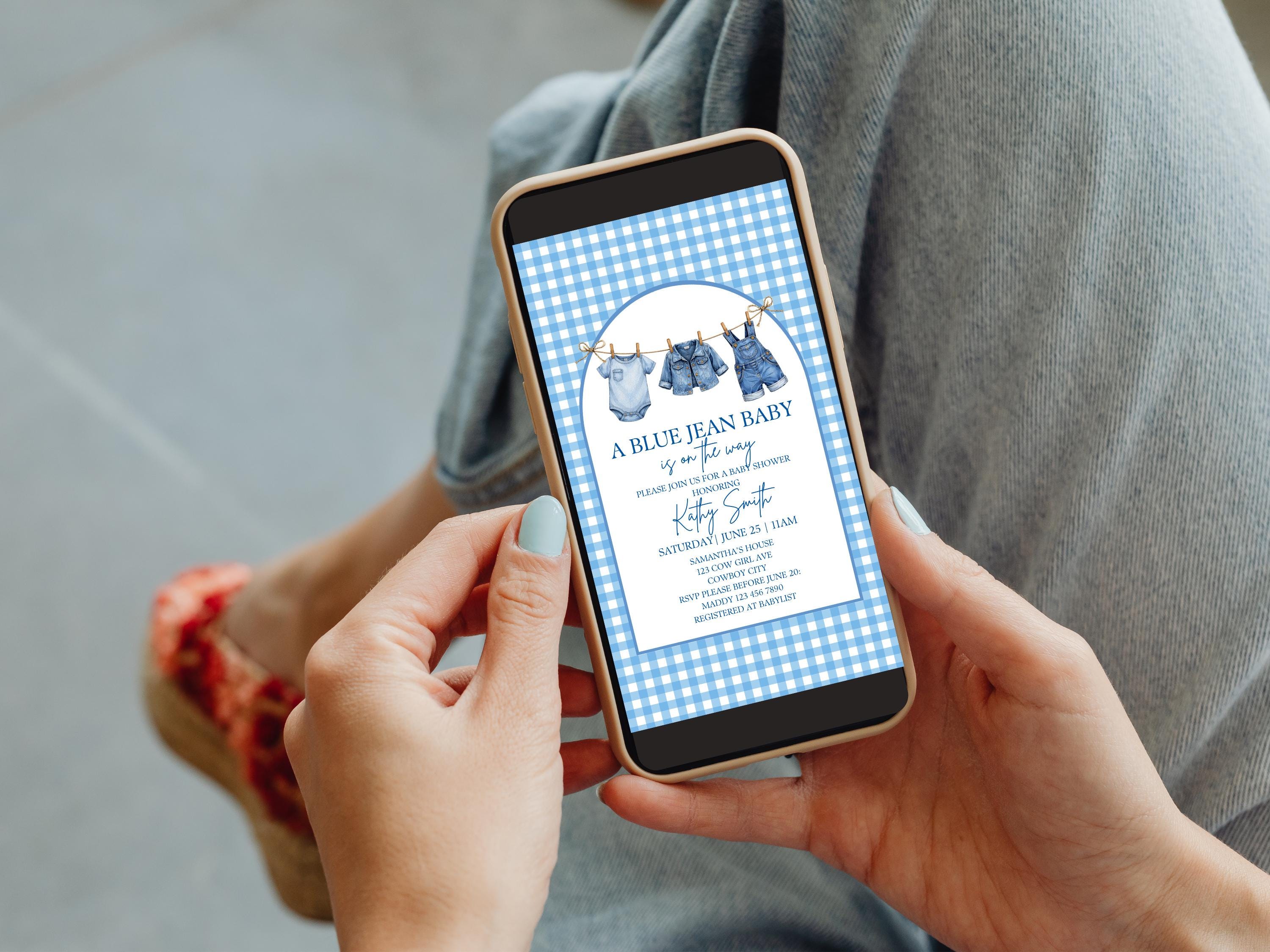 Blue Gingham Baby Shower Invitation thumbnail 4