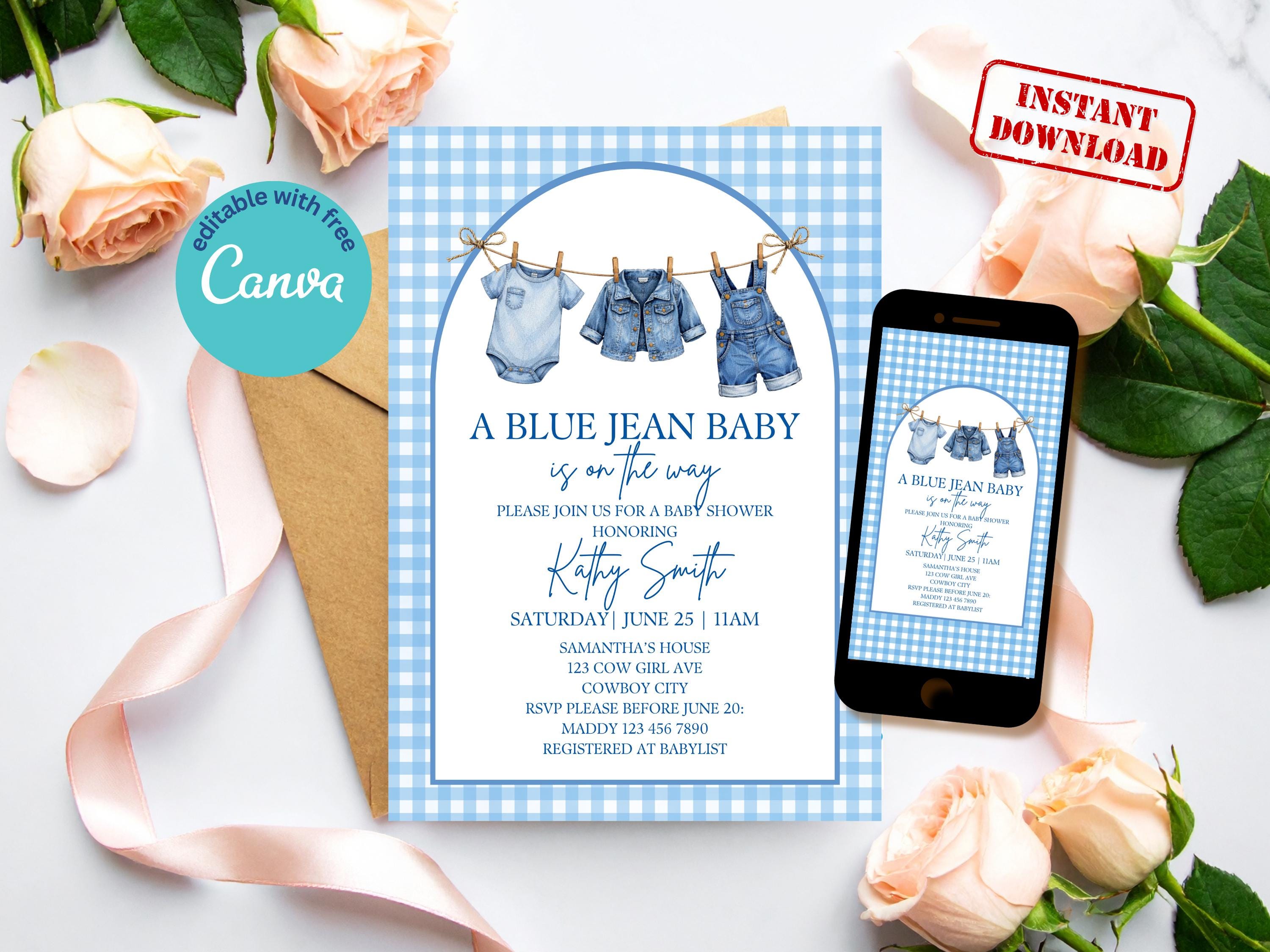 Blue Gingham Baby Shower Invitation thumbnail 2
