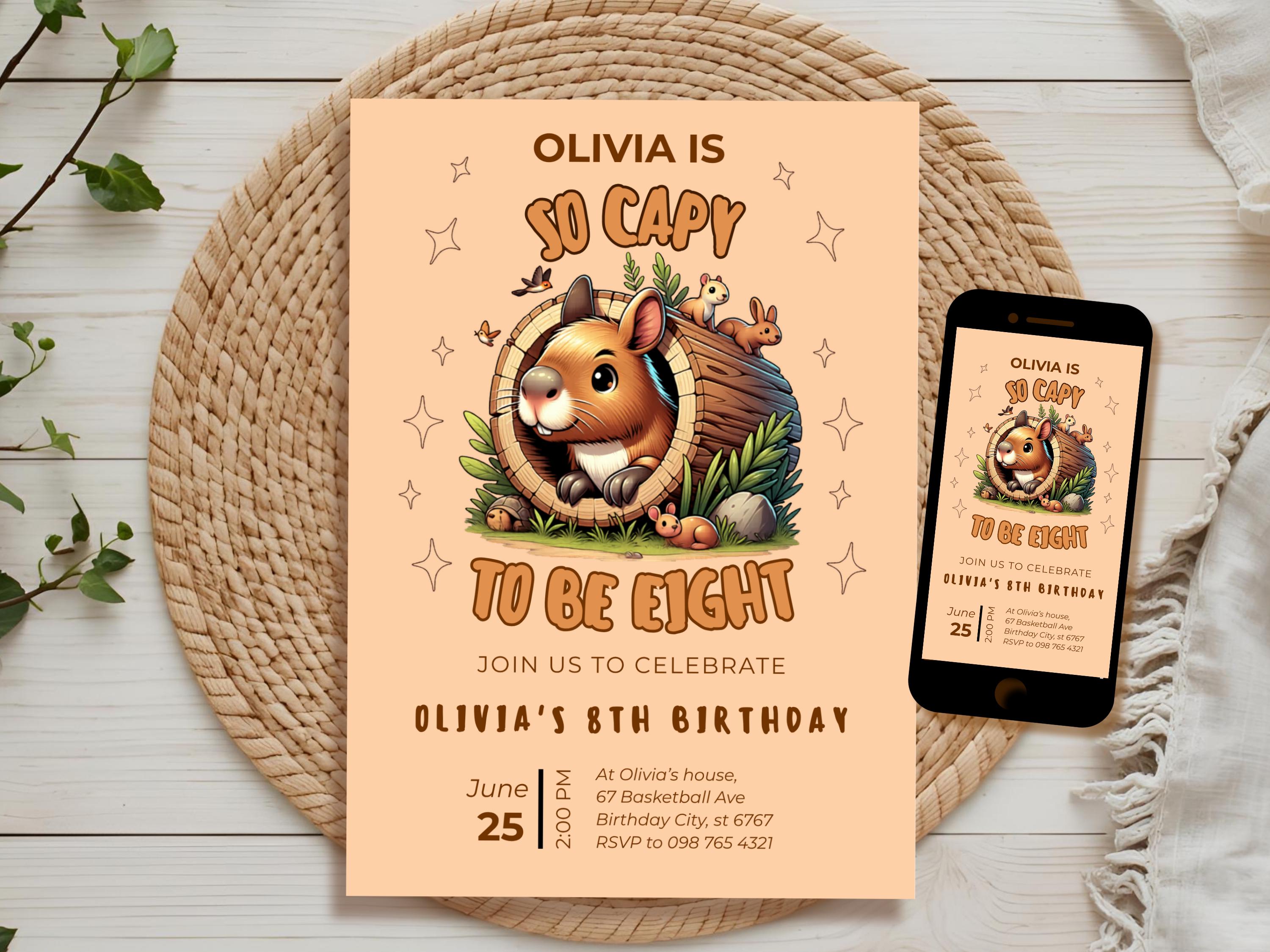 Kawaii Capybara Birthday Invitation thumbnail 2