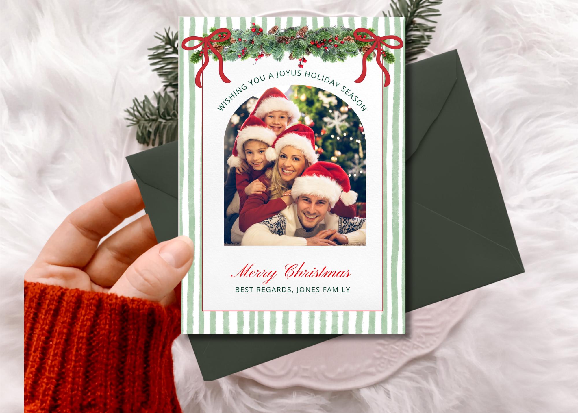 Sage Green Stripe Christmas Photo Card thumbnail 4