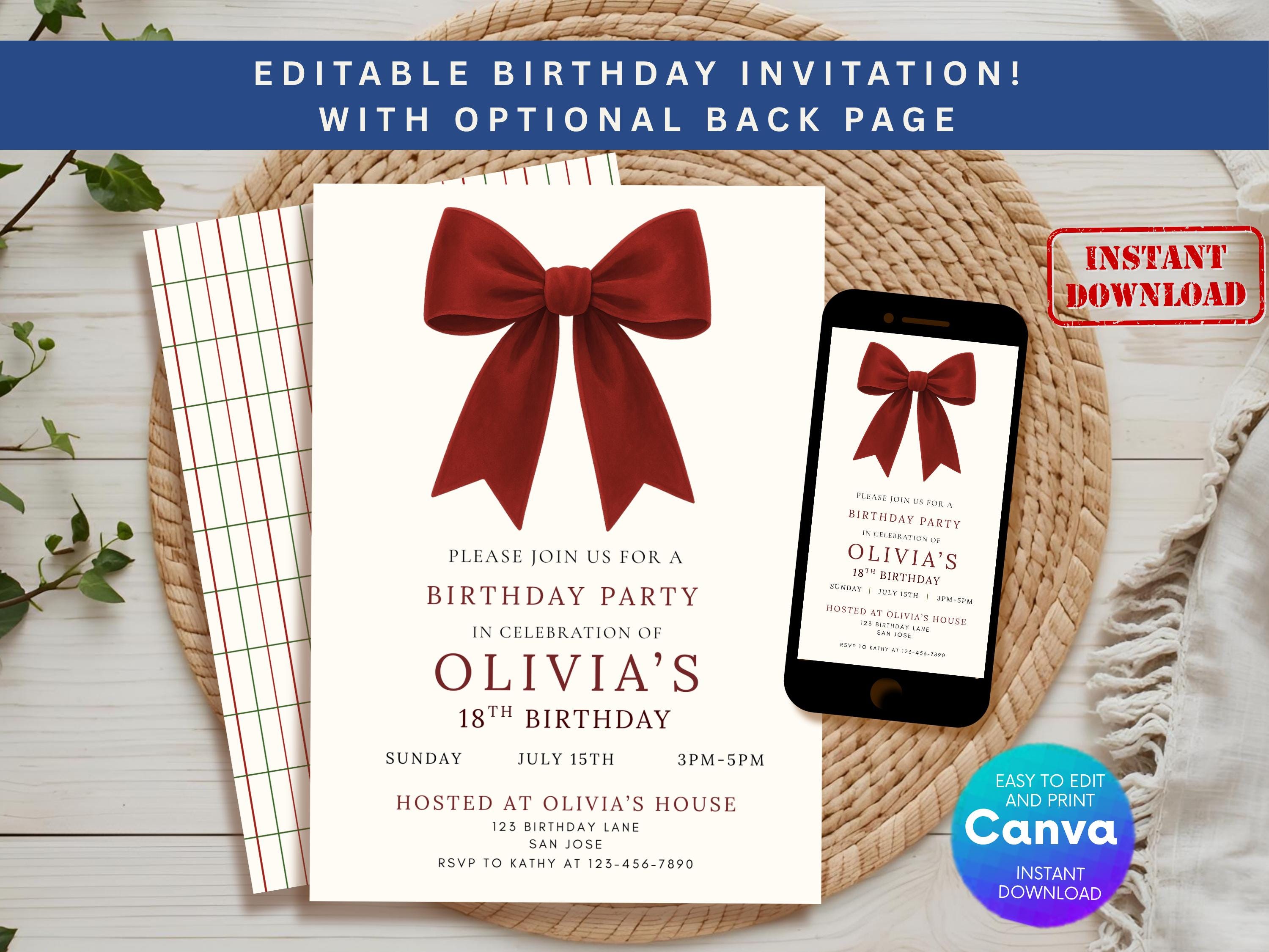 Coquette Red Bow Birthday Invitation thumbnail 2
