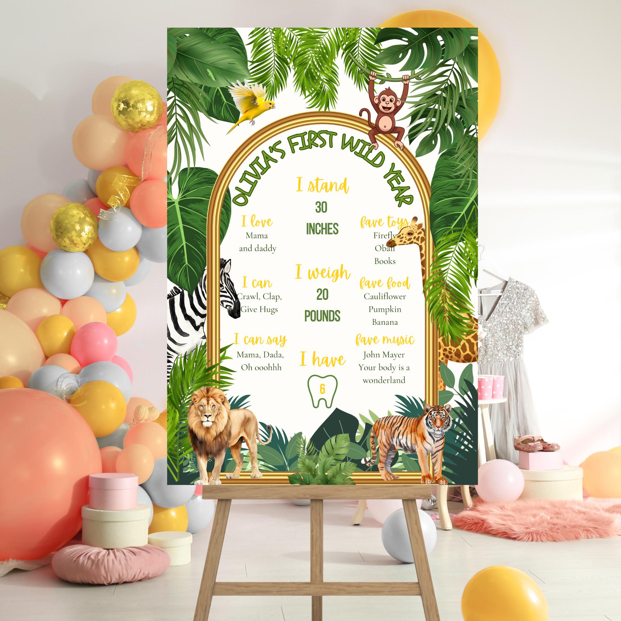 Wild One Safari Milestone Board — editable Canva template