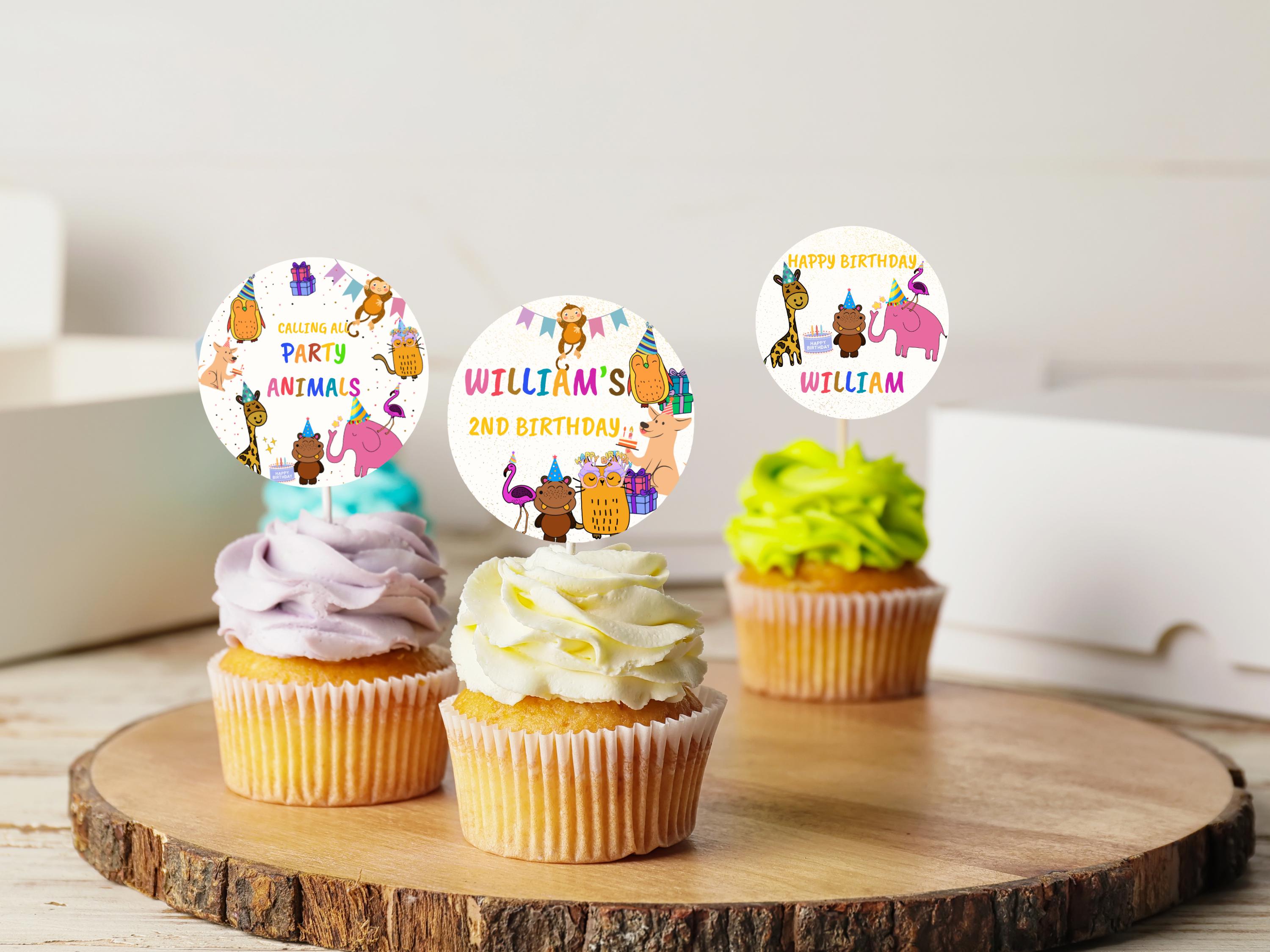 Colorful Animal Birthday Cupcake Toppers thumbnail 2