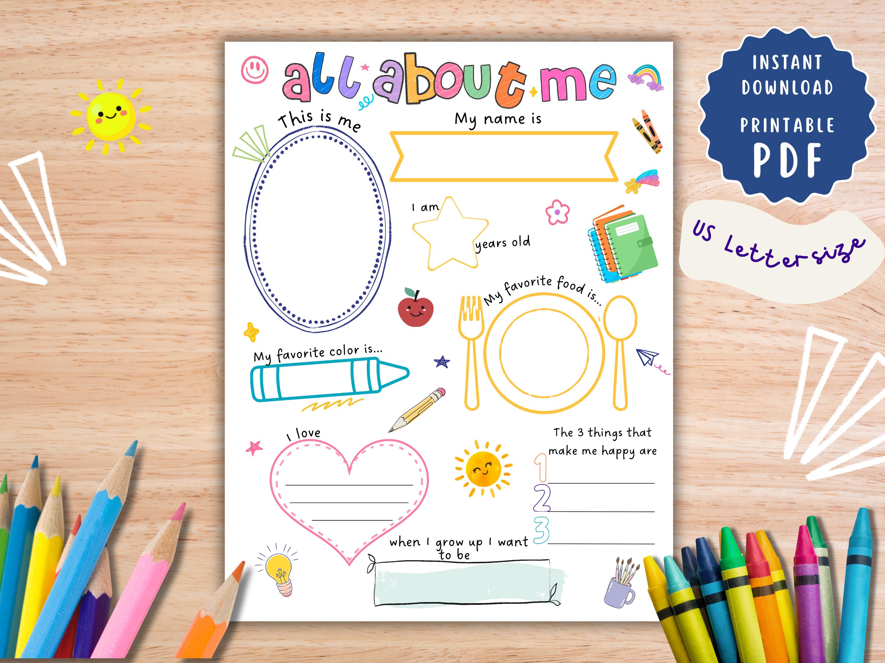 All About Me Back to School Worksheet — editable Canva template