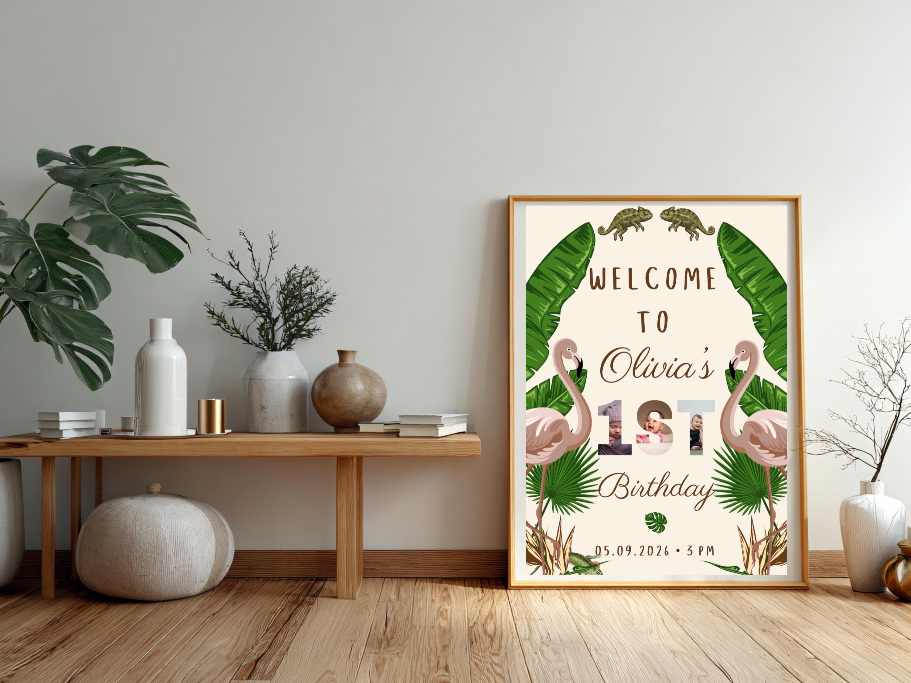 Jungle Flamingo Birthday Welcome Sign thumbnail 4