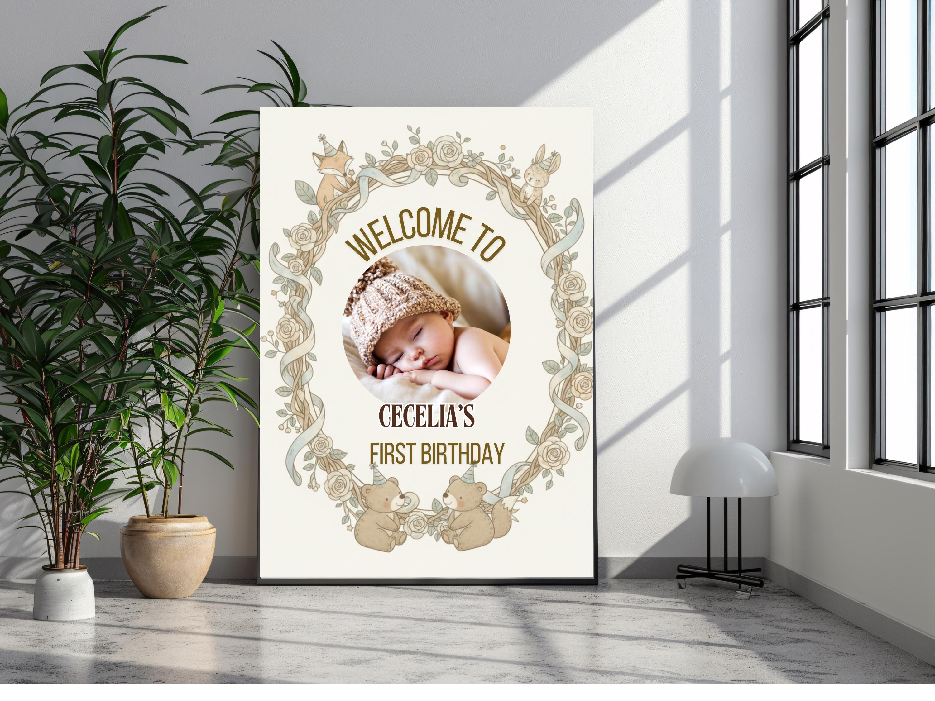 Woodland First Birthday Welcome Sign with Photo thumbnail 5