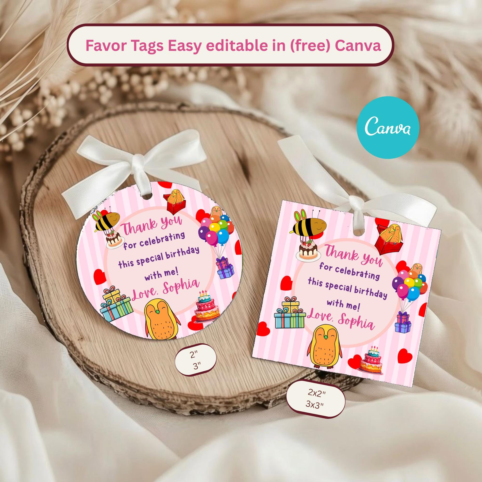Universal Birthday Favor Tags — editable Canva template