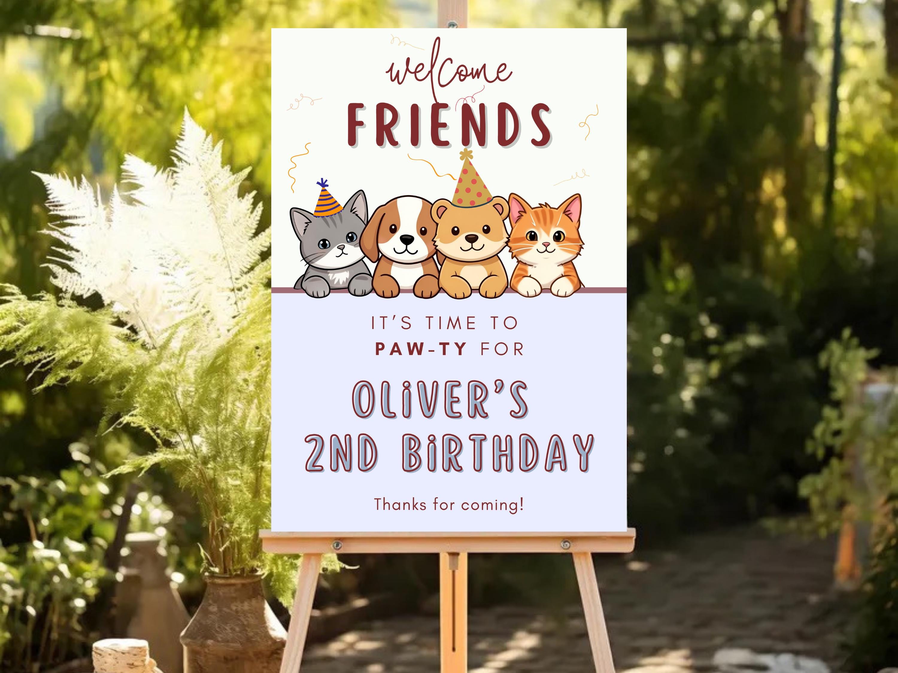 Dog & Cat Paw-ty Welcome Sign — editable Canva template