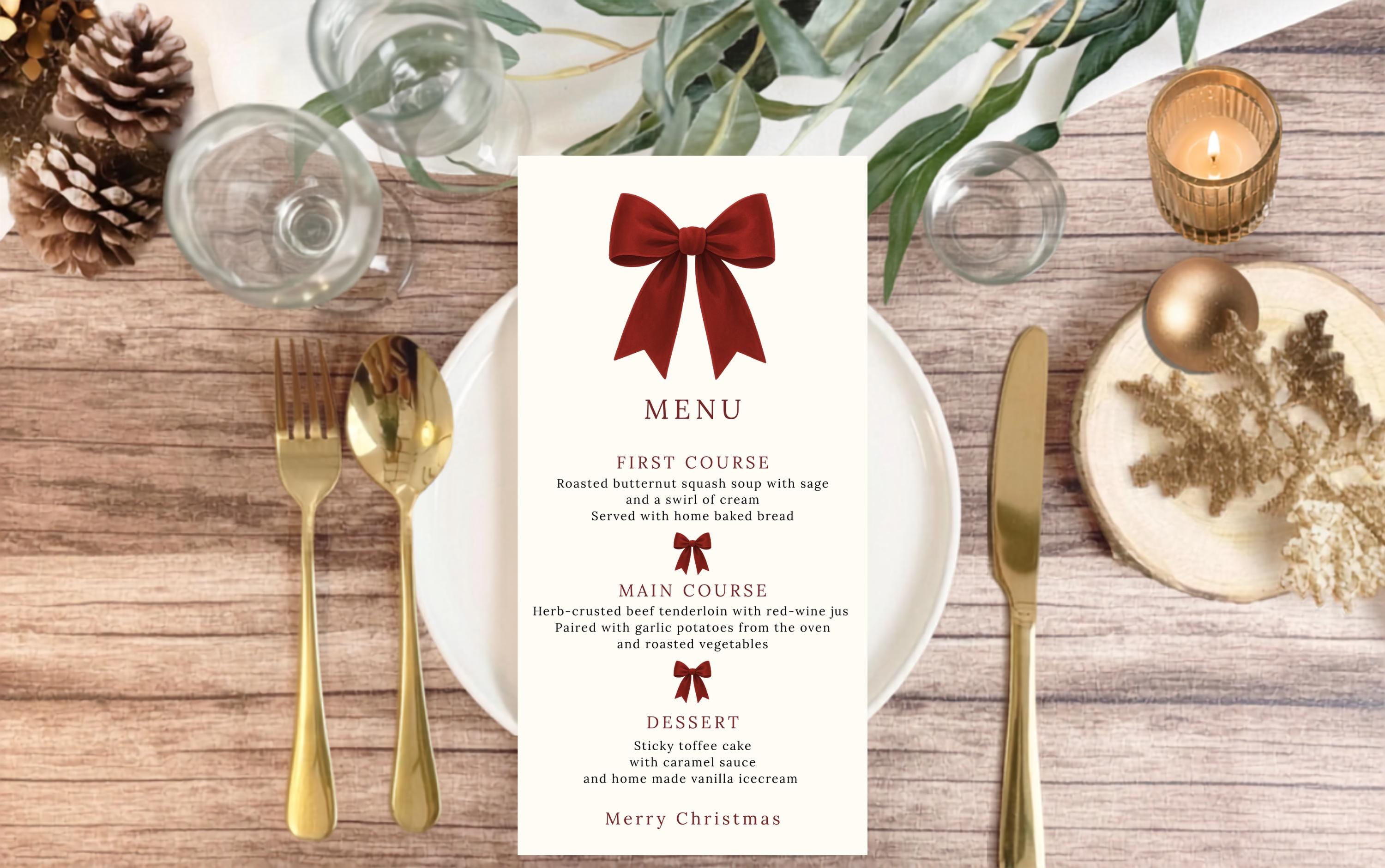 Red Velvet Bow Christmas Dinner Menu thumbnail 4