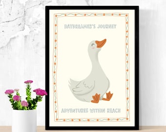 Lámina decorativa de ganso gracioso para padres ocupados, póster digital de ganso adorable, decoración beige para guardería, lámina imprimible de animales de granja estilo boho, decoración coqueta para la habitación.