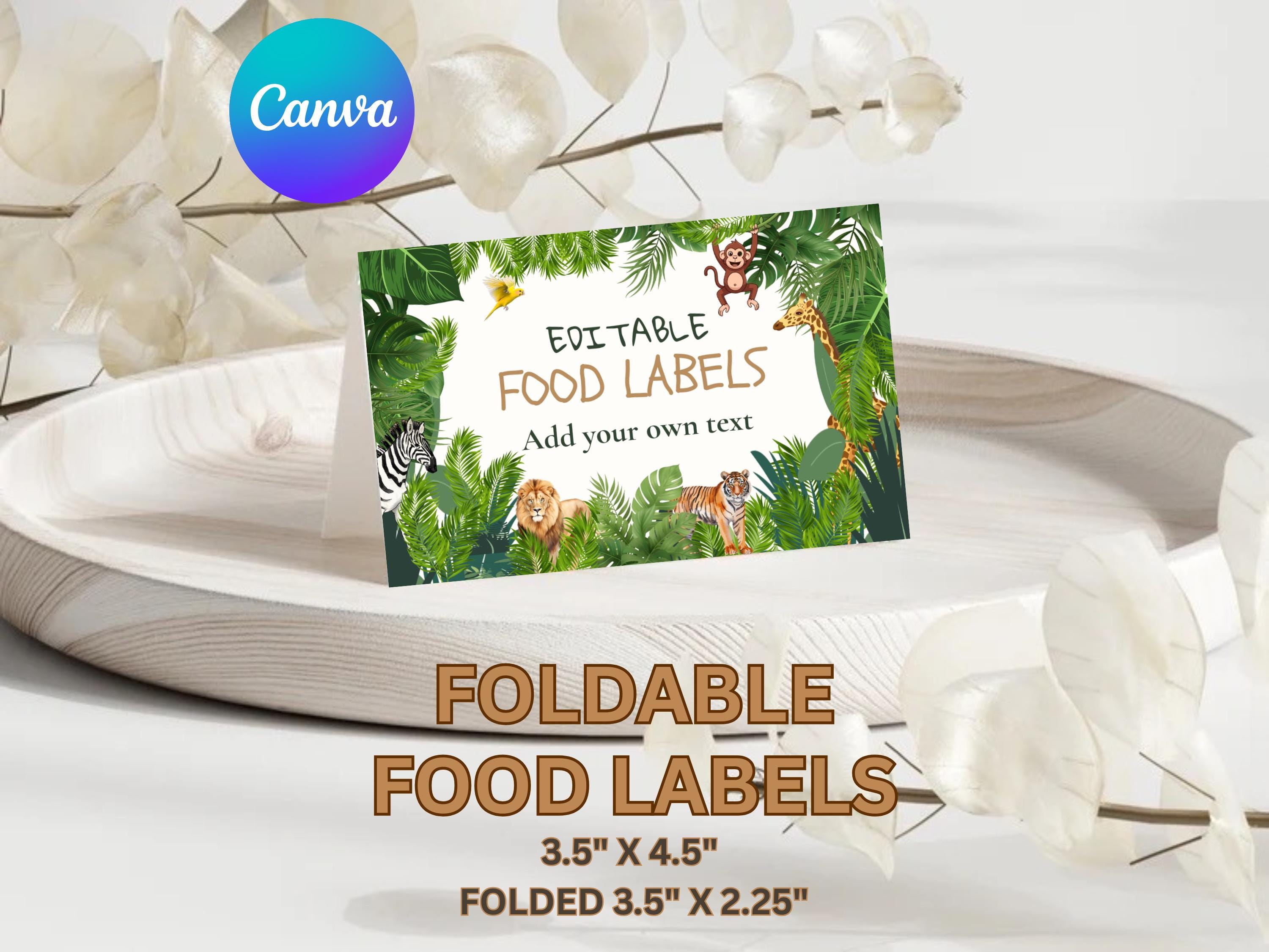 Wild One Safari Food Labels — editable Canva template