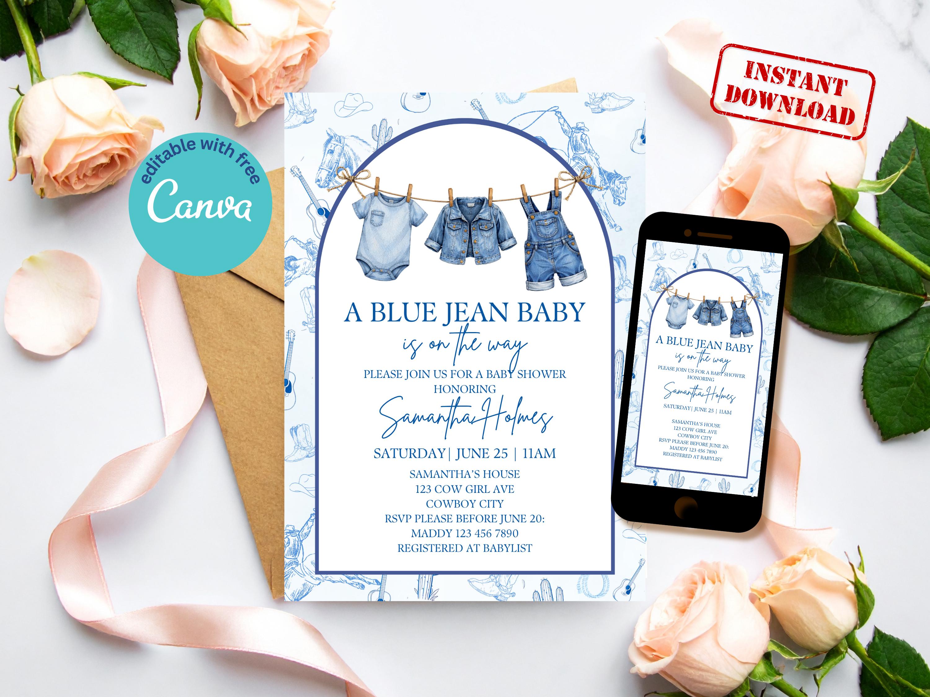 Blue Jean Baby Shower Invitation thumbnail 2