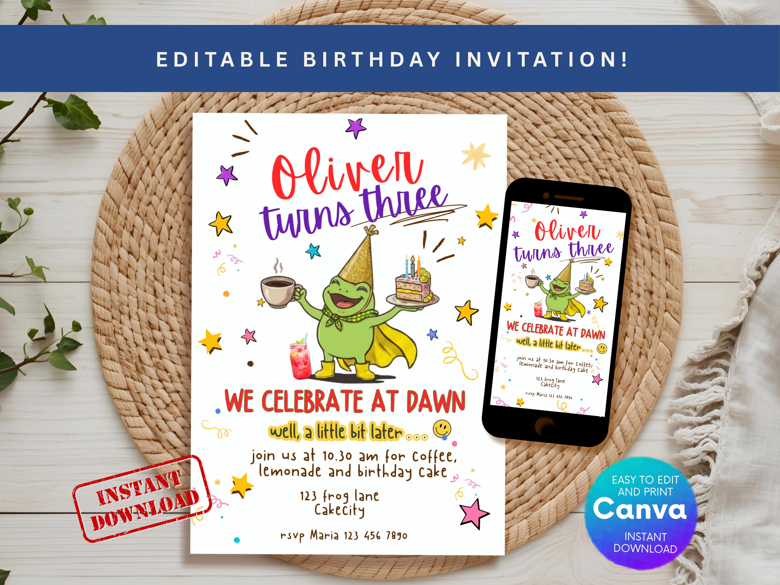 Frog Birthday Invitation — Gender Neutral thumbnail 2