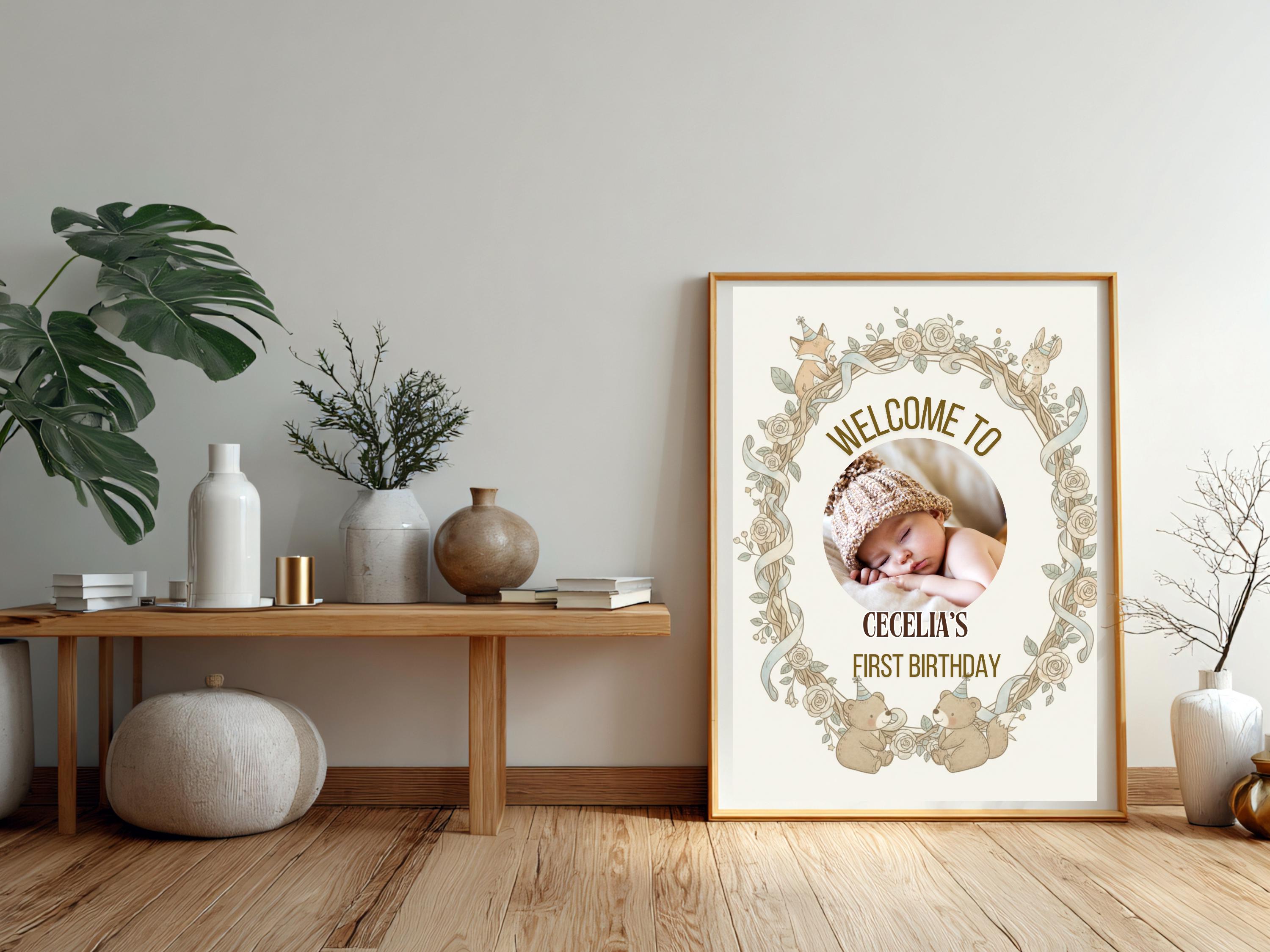 Woodland First Birthday Welcome Sign with Photo thumbnail 4