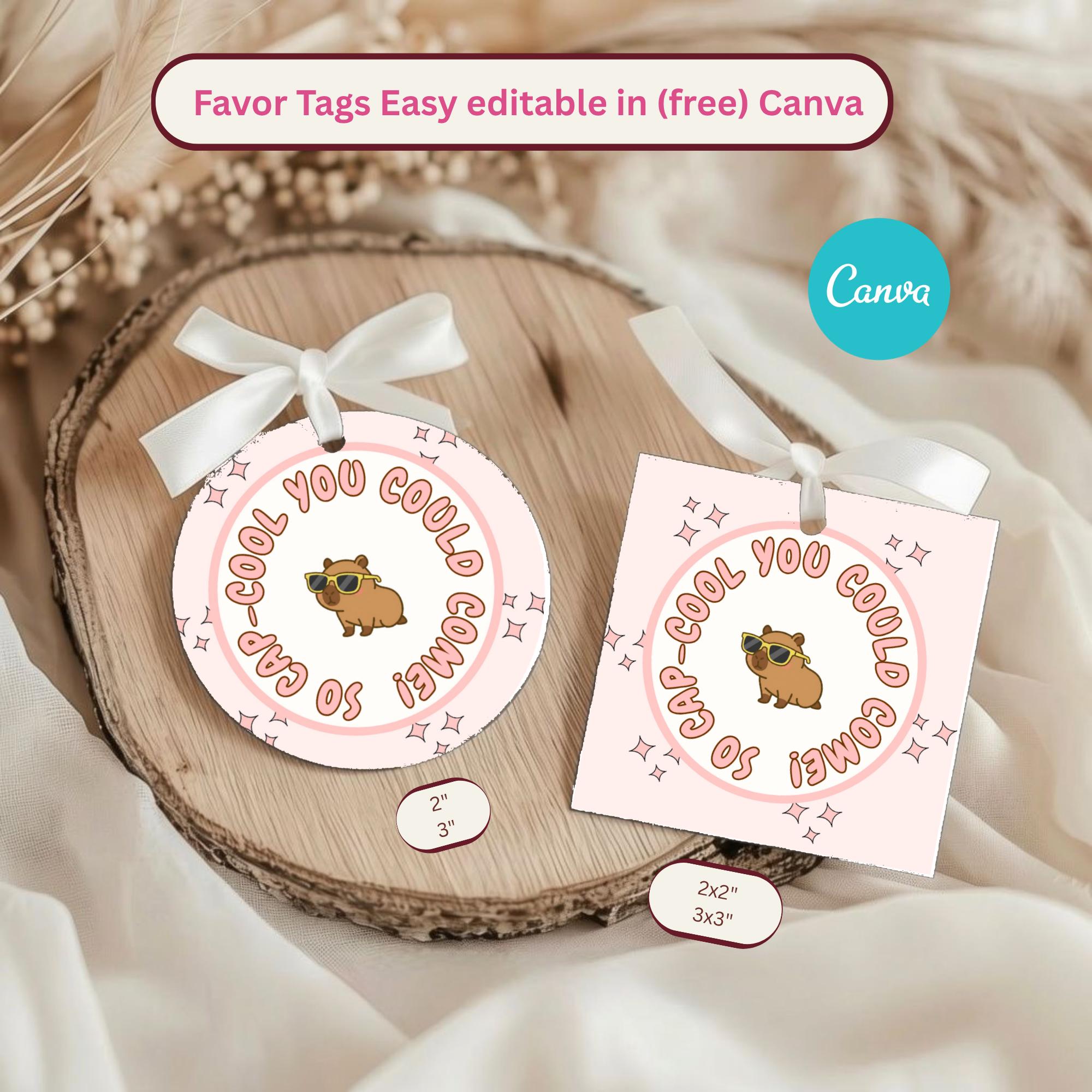 So Capy Birthday Favor Tags — editable Canva template
