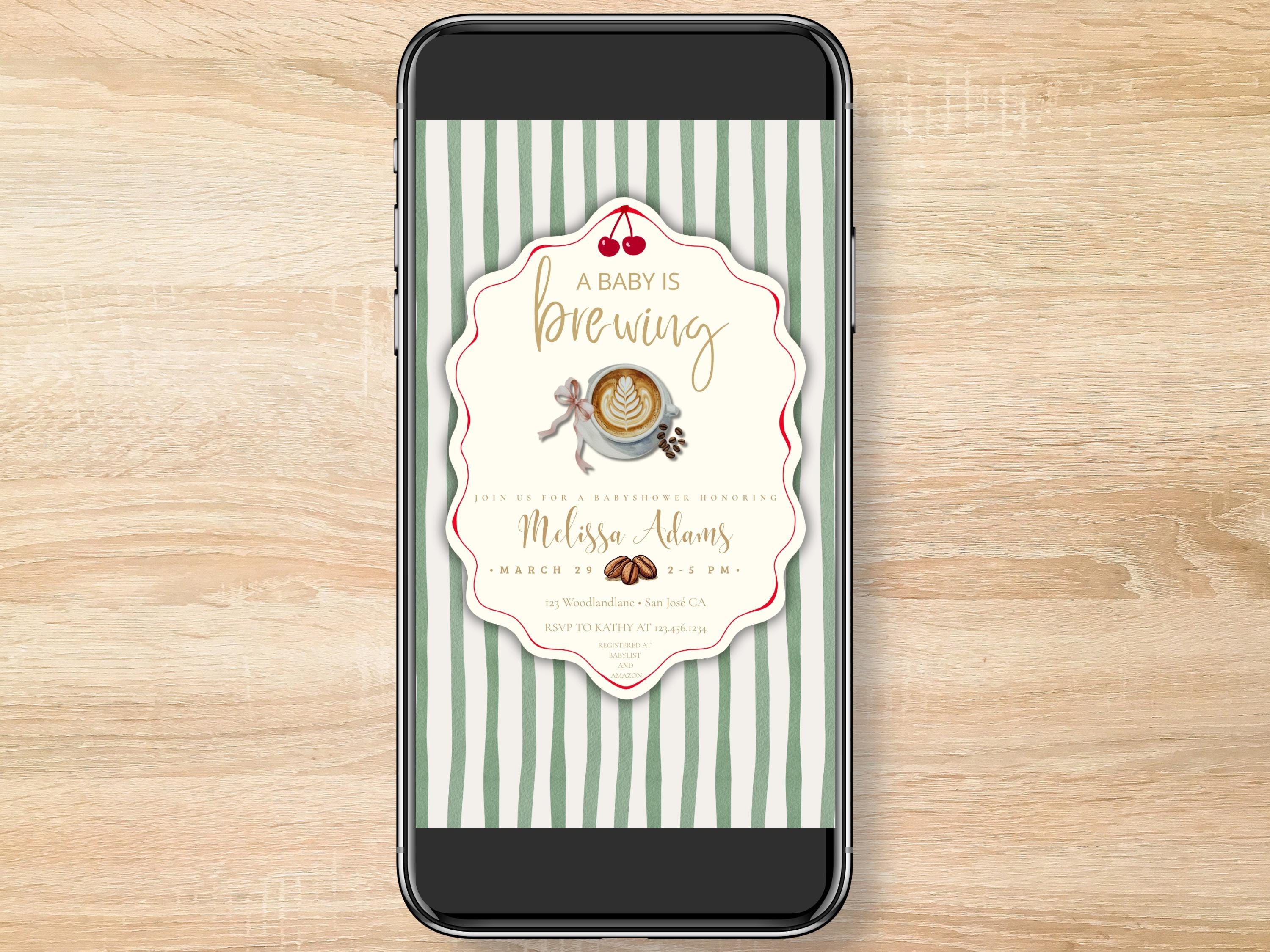 Baby is Brewing Coffee Baby Shower Invitation thumbnail 3