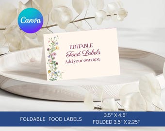 Etichette alimentari Festa estiva in giardino personalizzabile Tenda per festa di compleanno con fiori selvatici Qualsiasi età, Segnaposto Decorazione tavolo 18° compleanno, Download immediato BD20