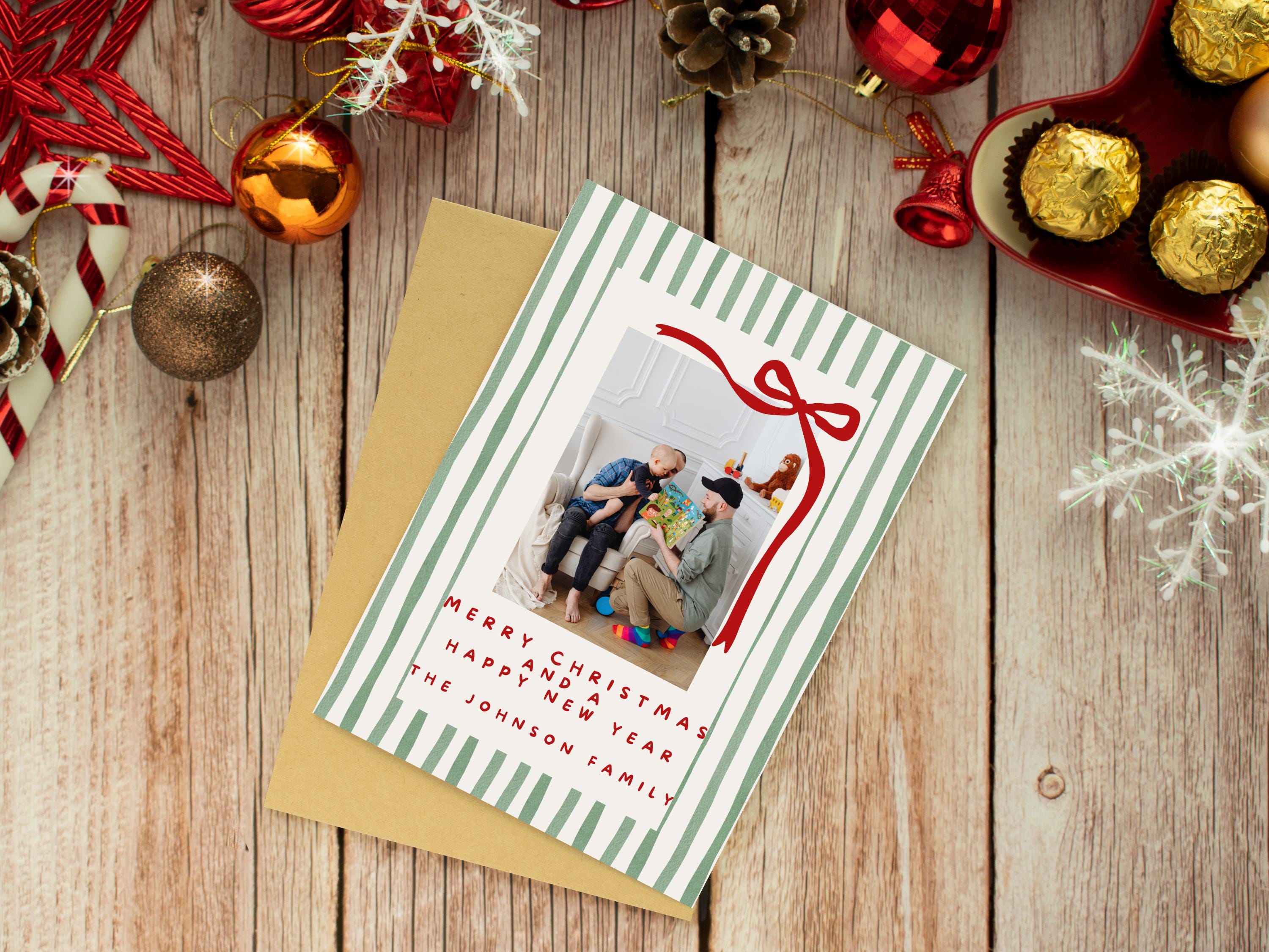 Striped Merry Christmas Holiday Card thumbnail 3