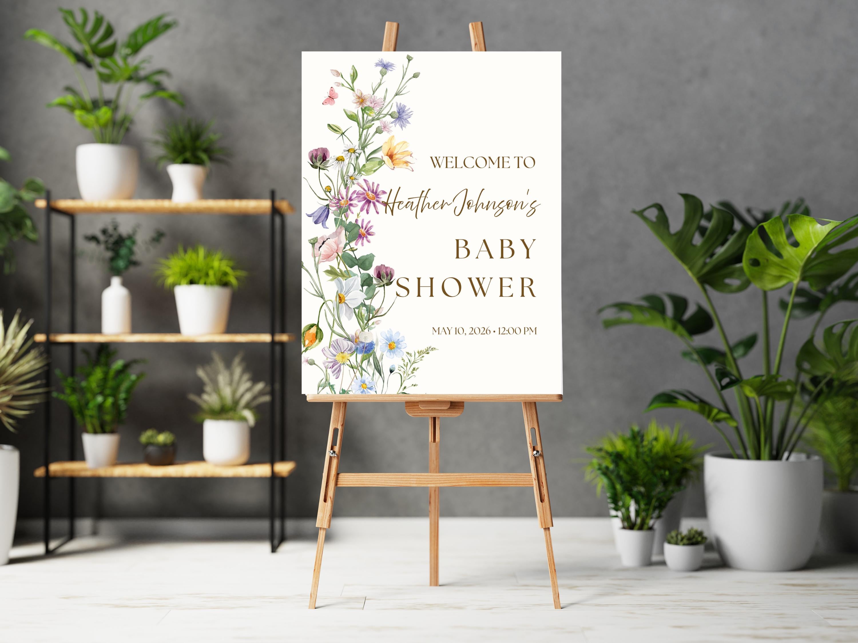 Wildflower Boho Baby Shower Welcome Sign — editable Canva template