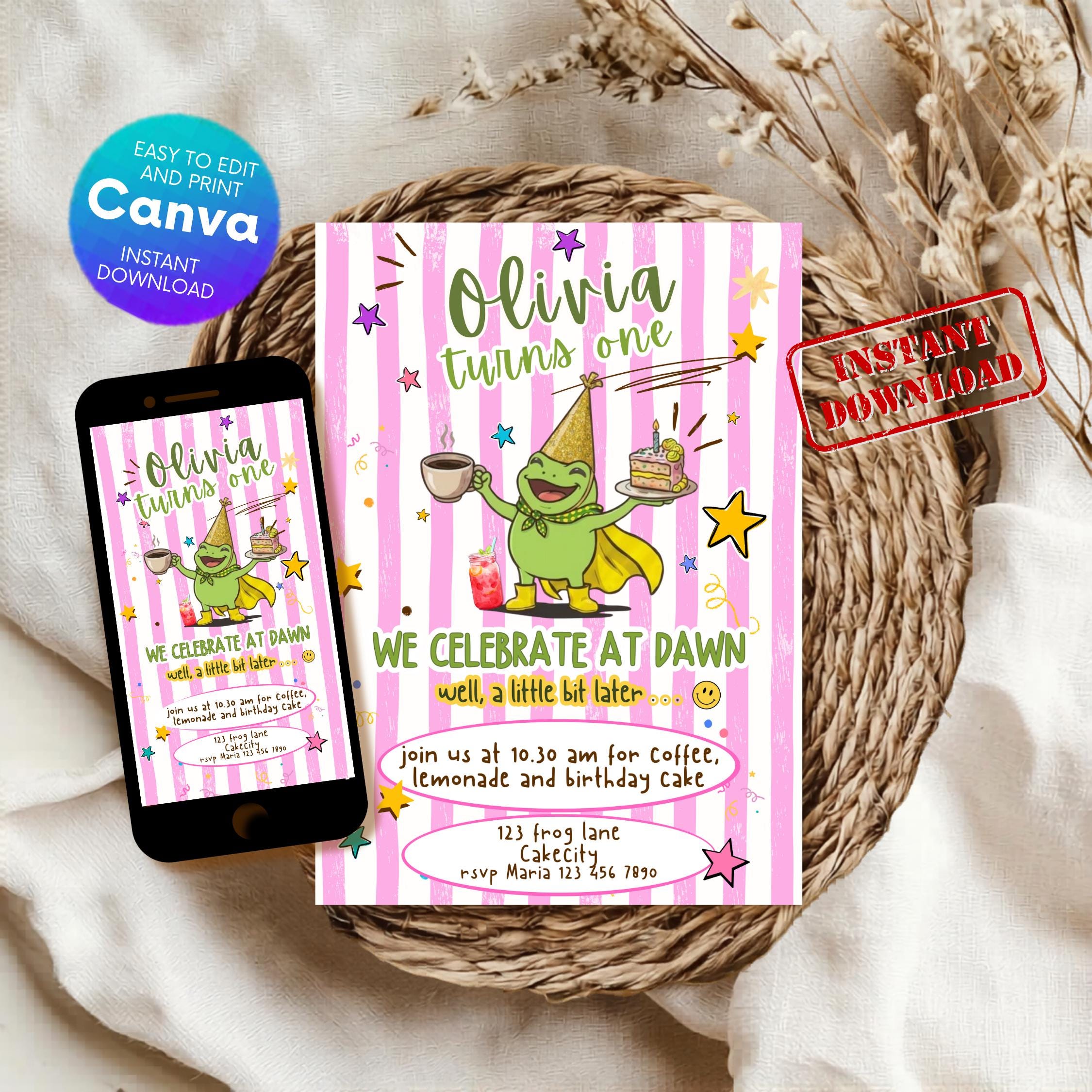Happy Frog Birthday Invitation — Pink thumbnail 2
