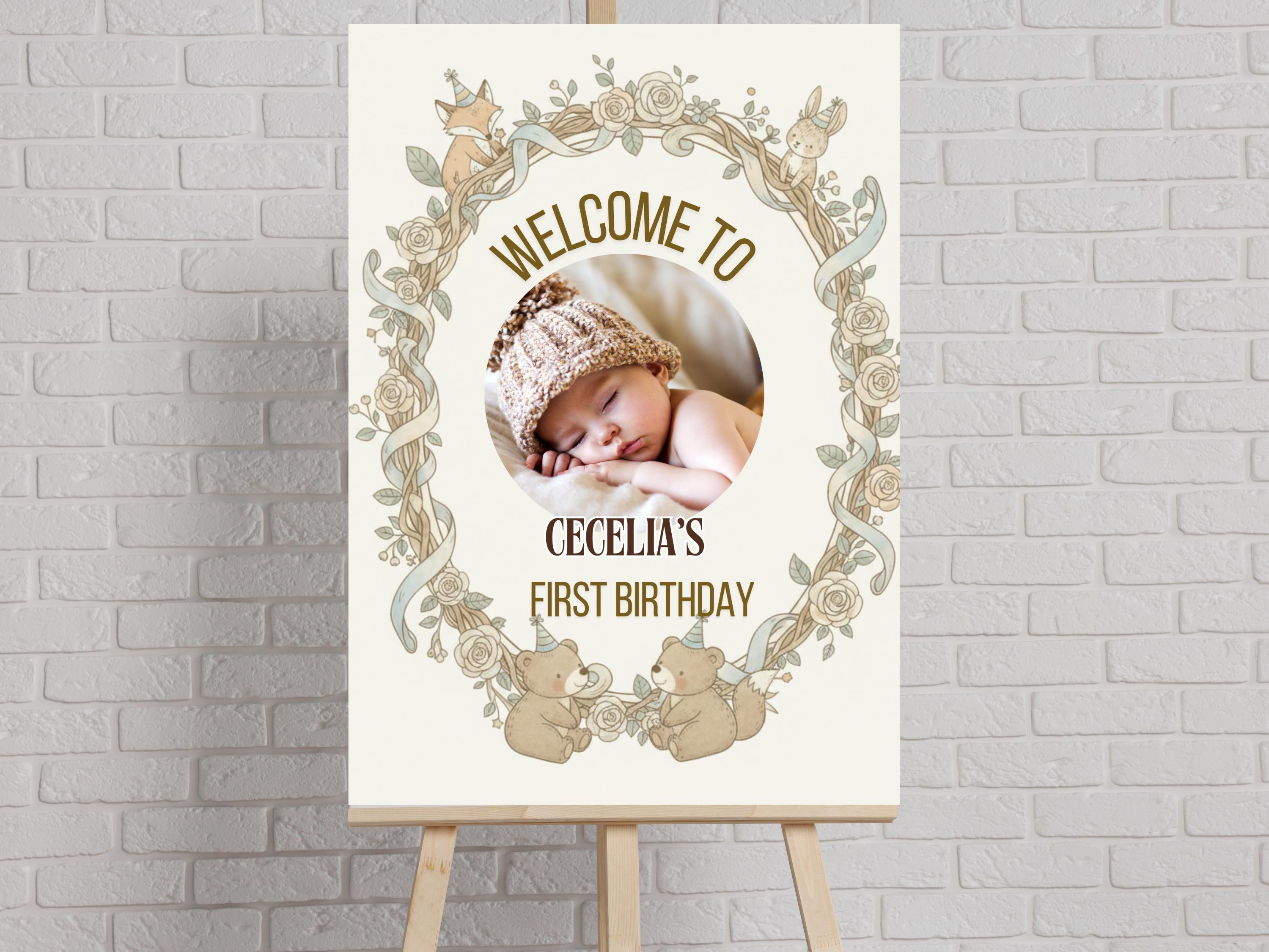 Woodland First Birthday Welcome Sign with Photo thumbnail 3