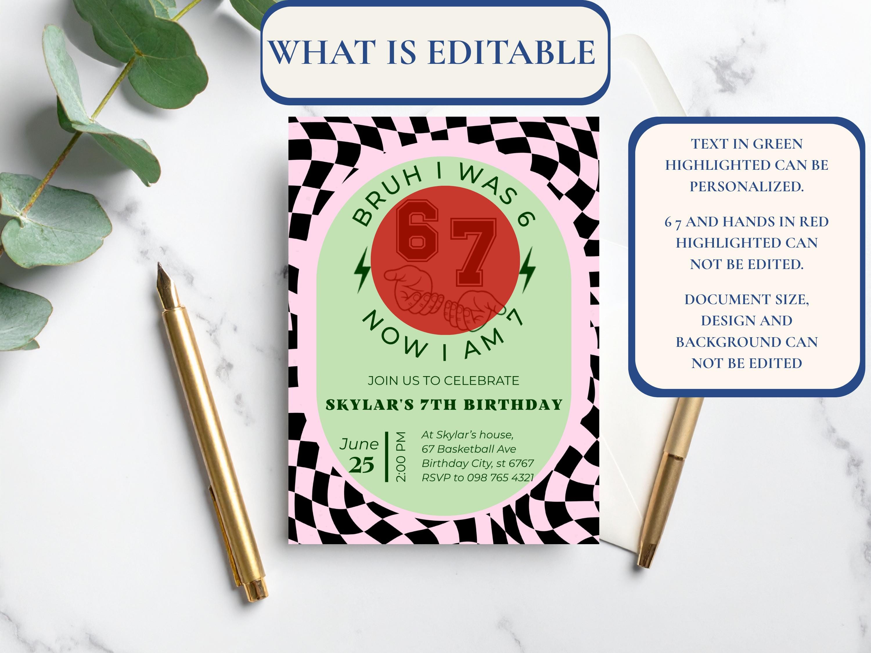 Bruh I Was 6 Now I Am 7 — Pink Birthday Invitation thumbnail 5