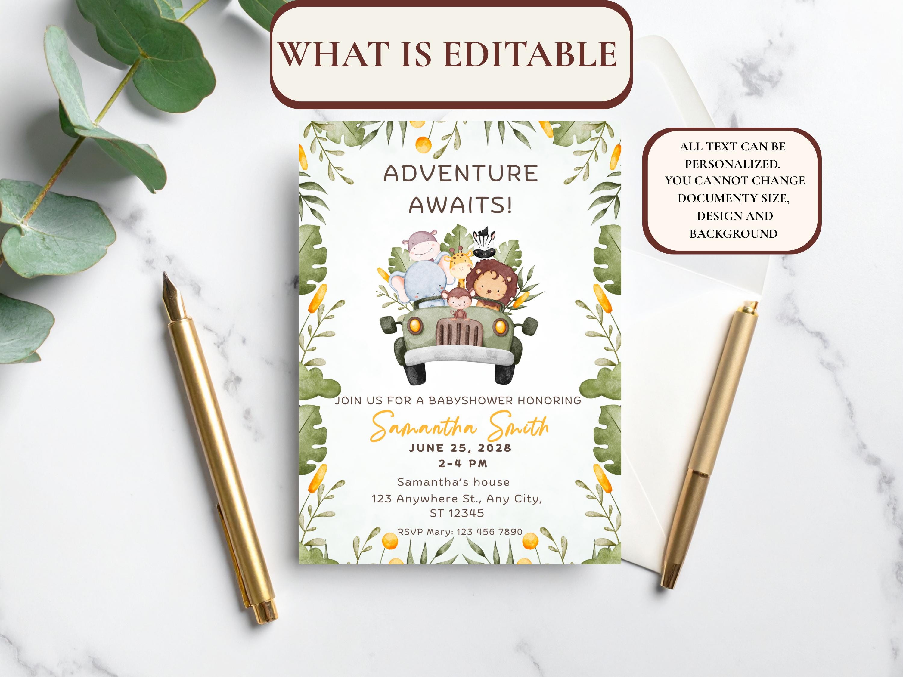 Adventure Awaits Safari Baby Shower Invitation thumbnail 3