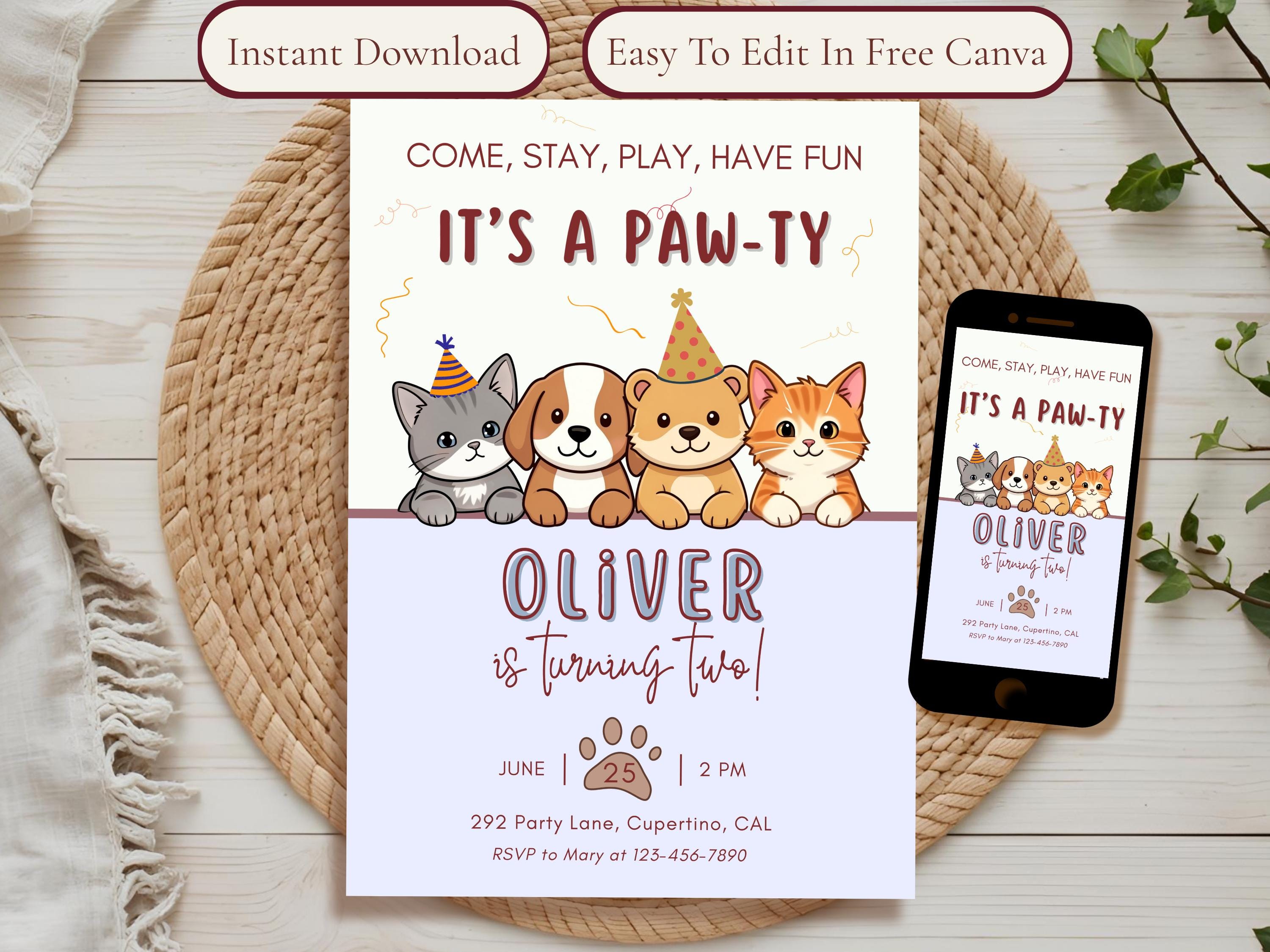 Let's Pawty Dog Birthday Invitation thumbnail 2