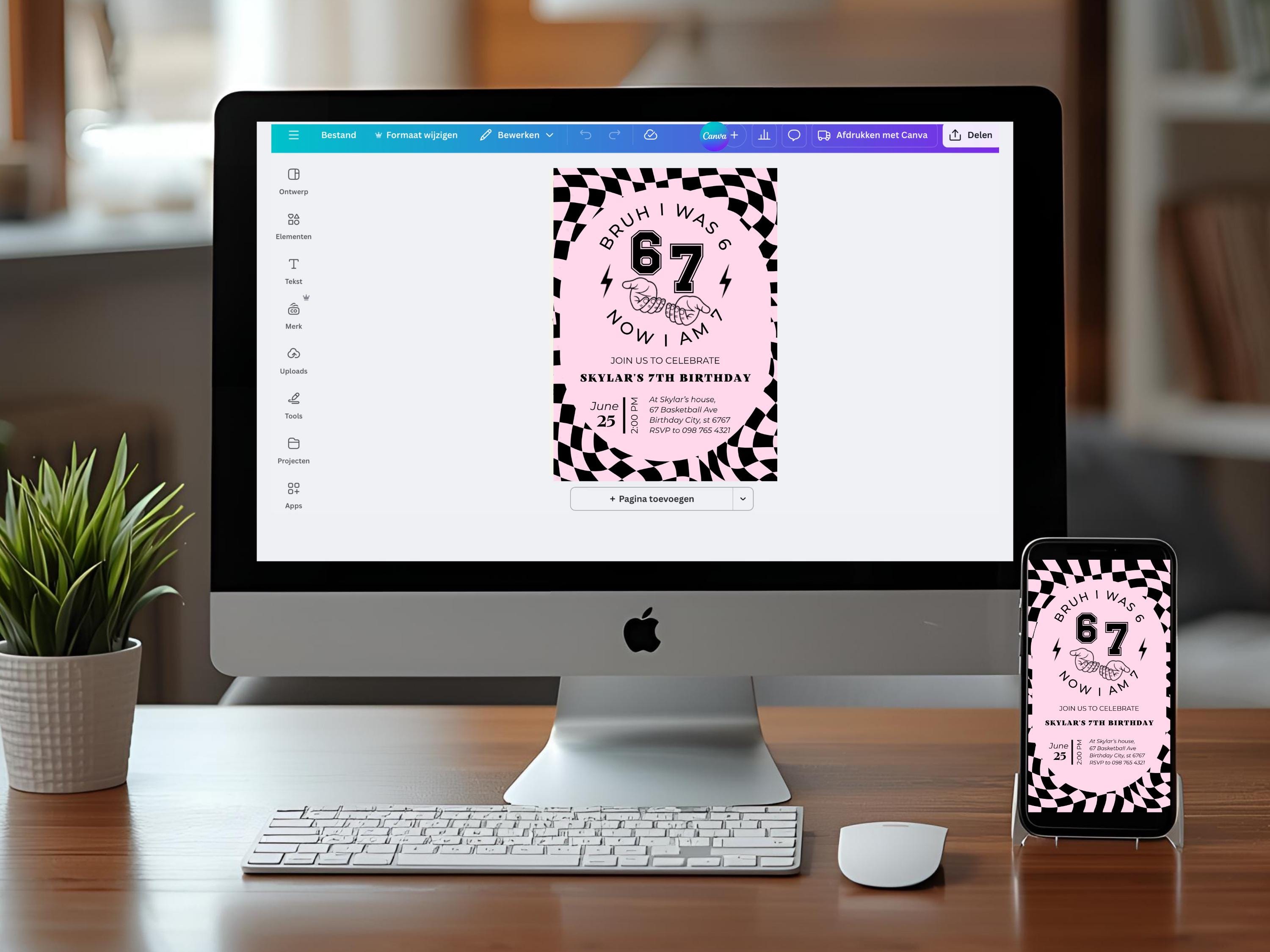 Bruh I Was 6 Now I Am 7 — Pink Birthday Invitation thumbnail 4