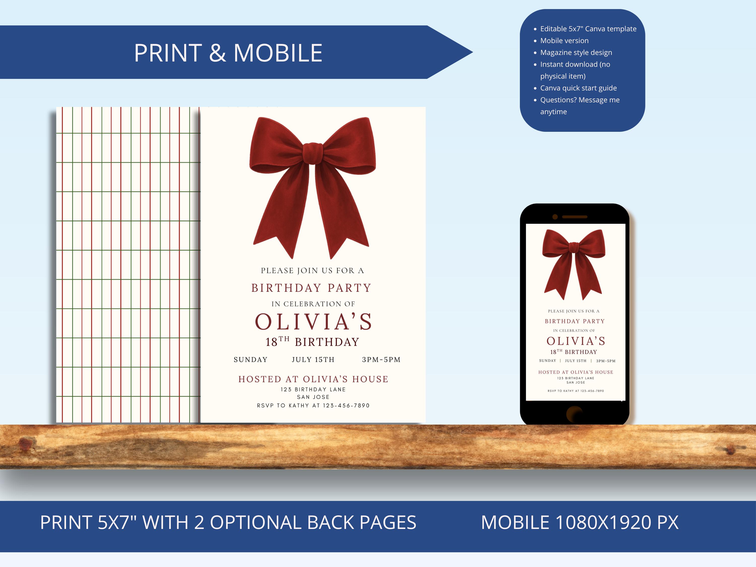 Coquette Red Bow Birthday Invitation thumbnail 4