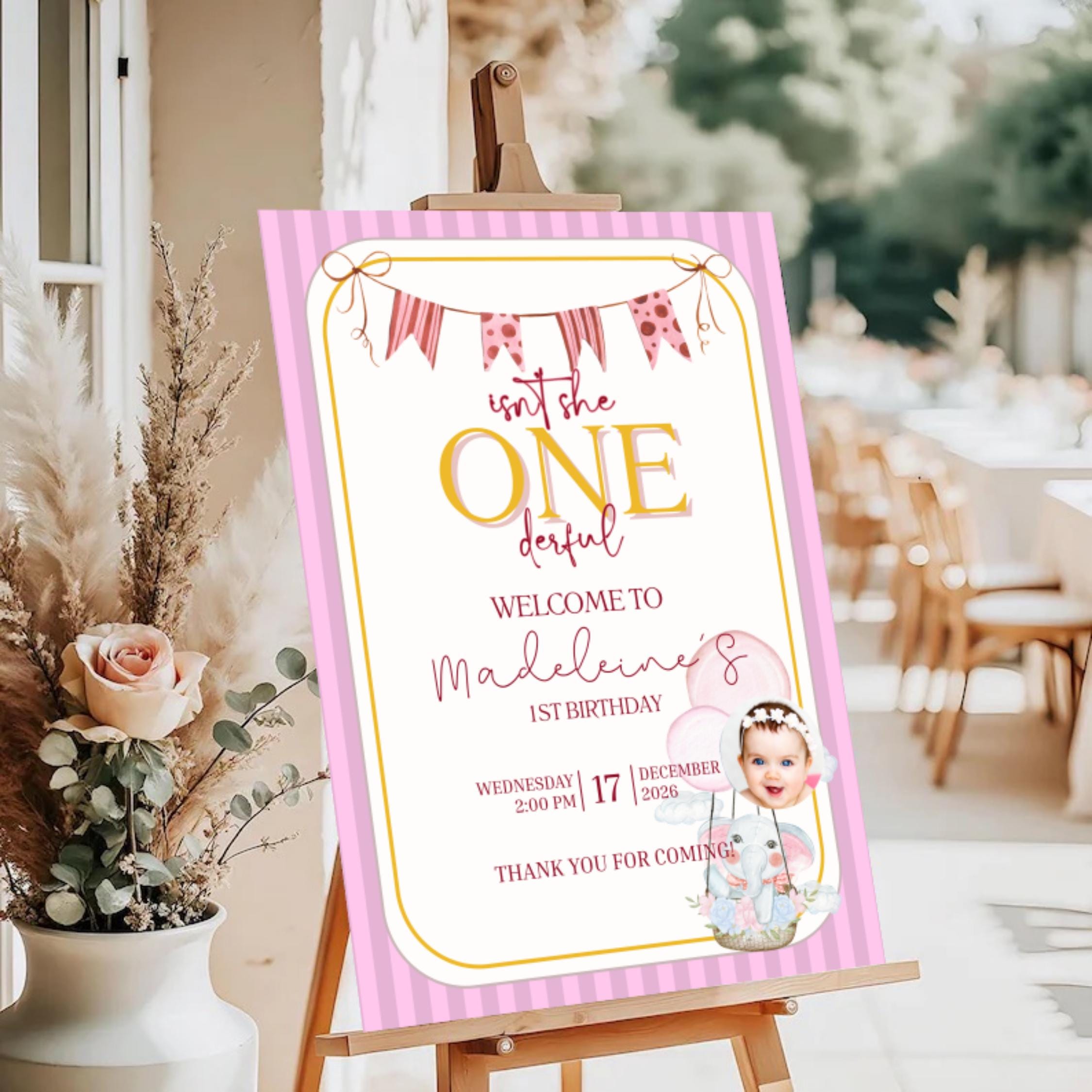 ONEderful First Birthday Welcome Sign — editable Canva template