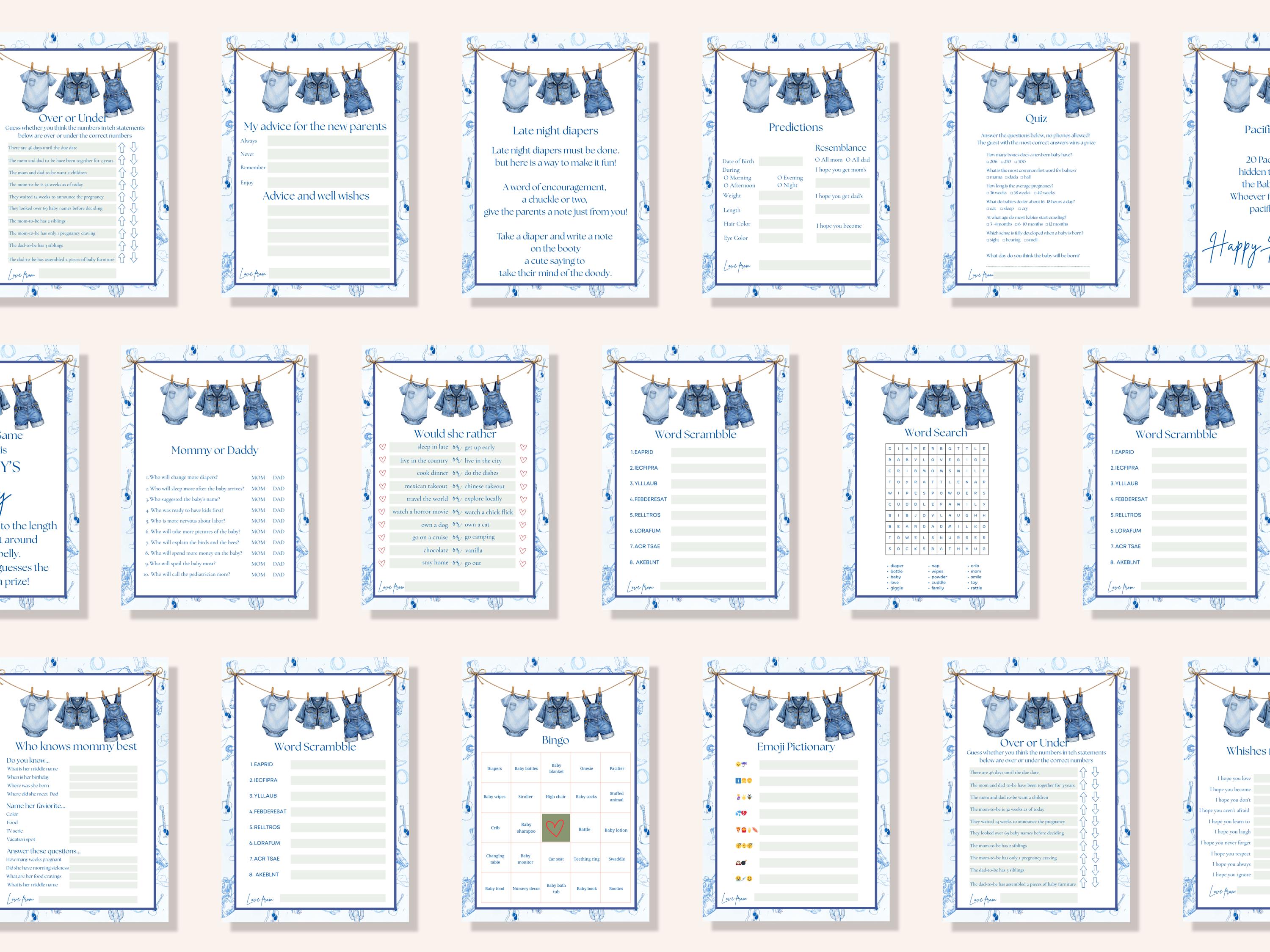 Blue Jean Baby Shower Games Bundle thumbnail 3