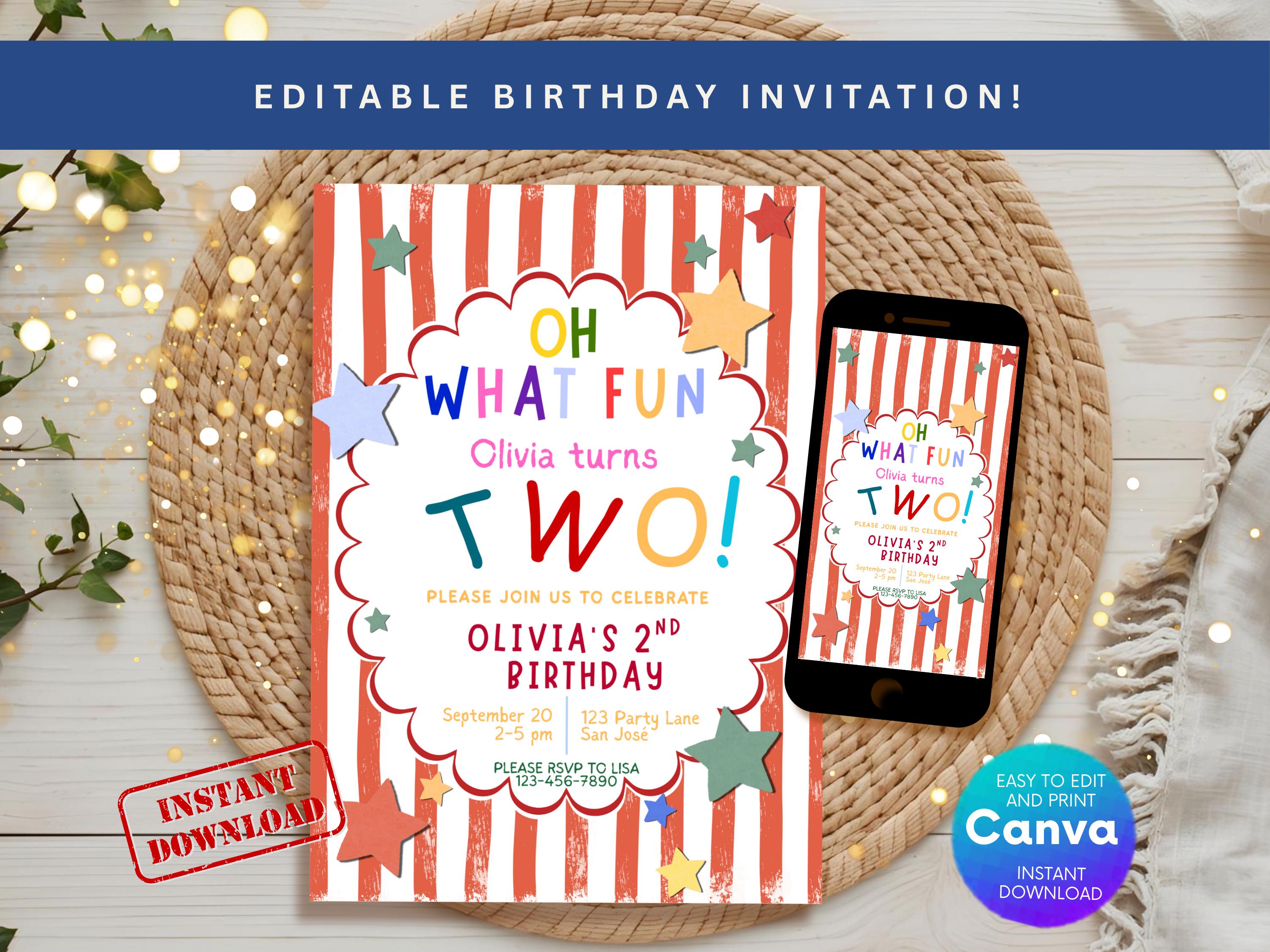 Colorful Red Second Birthday Invitation thumbnail 4