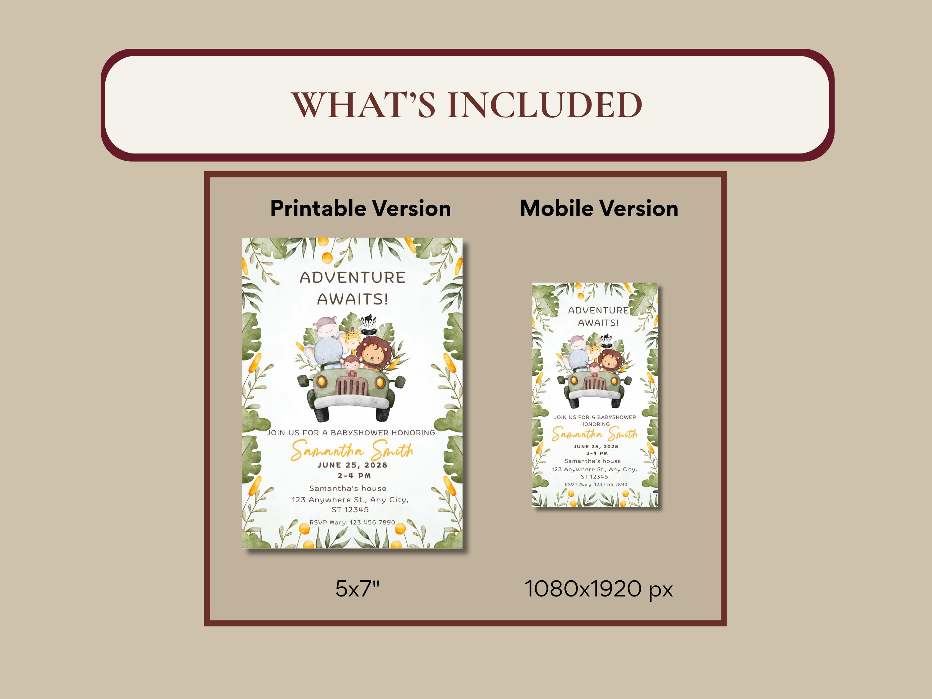 Adventure Awaits Safari Baby Shower Invitation thumbnail 4