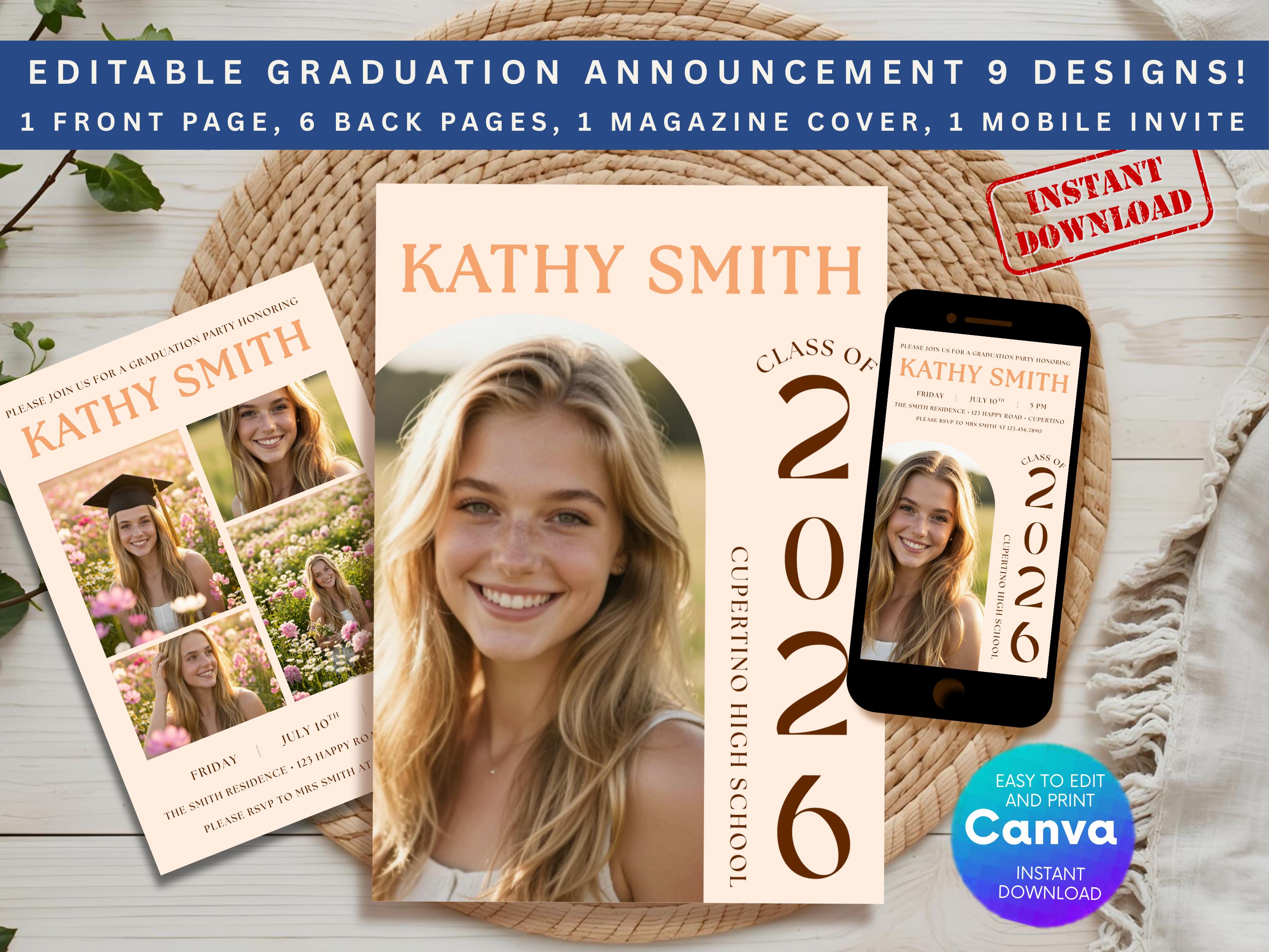 Wildflower Graduation Announcement — editable Canva template
