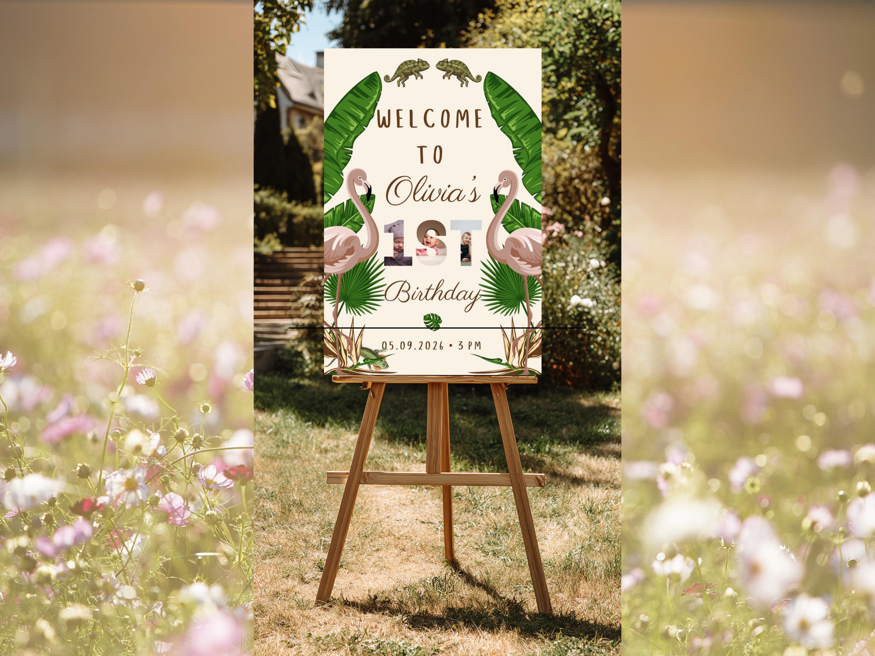 Jungle Flamingo Birthday Welcome Sign thumbnail 5