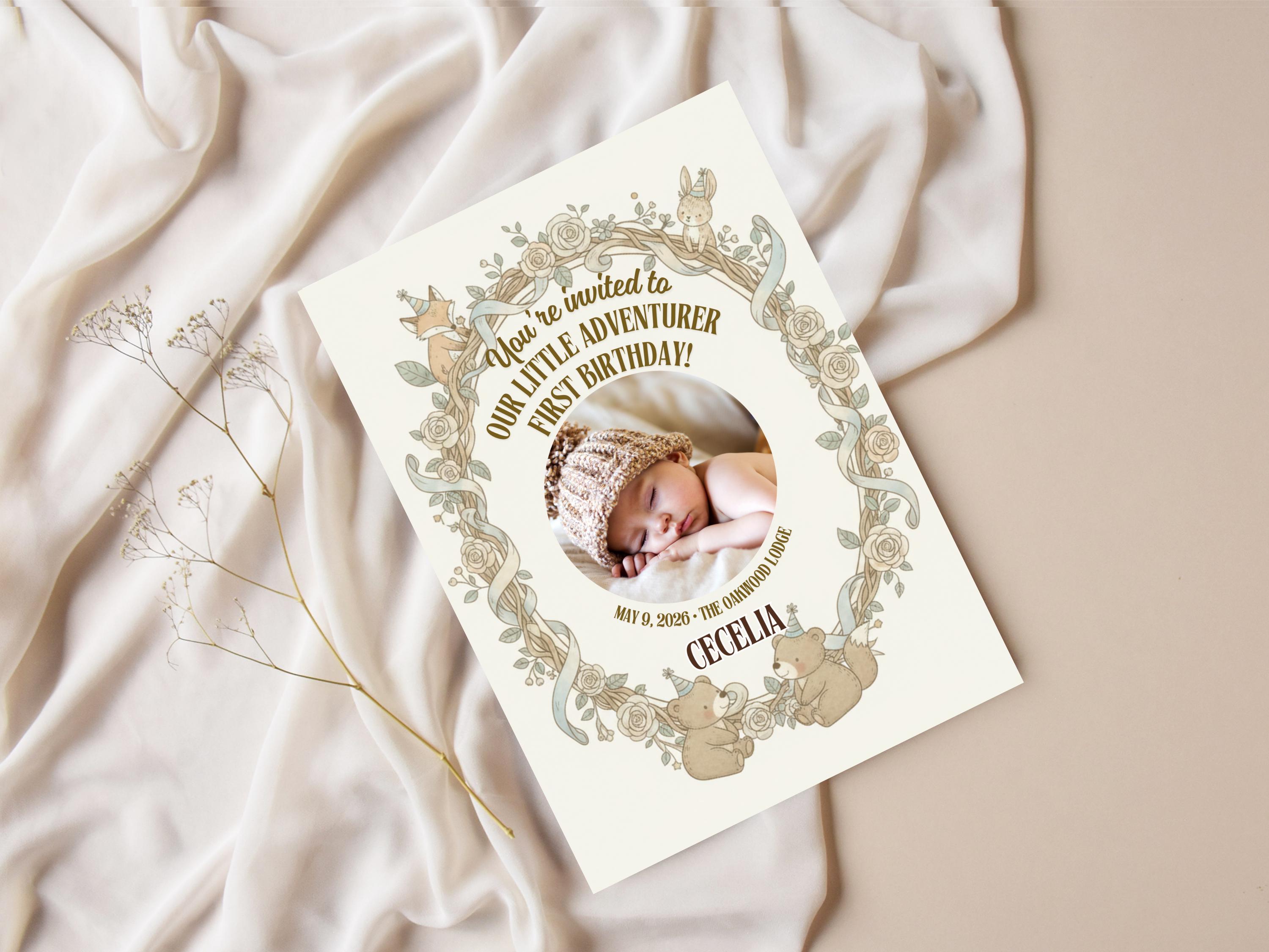 Woodland First Birthday Invitation thumbnail 2