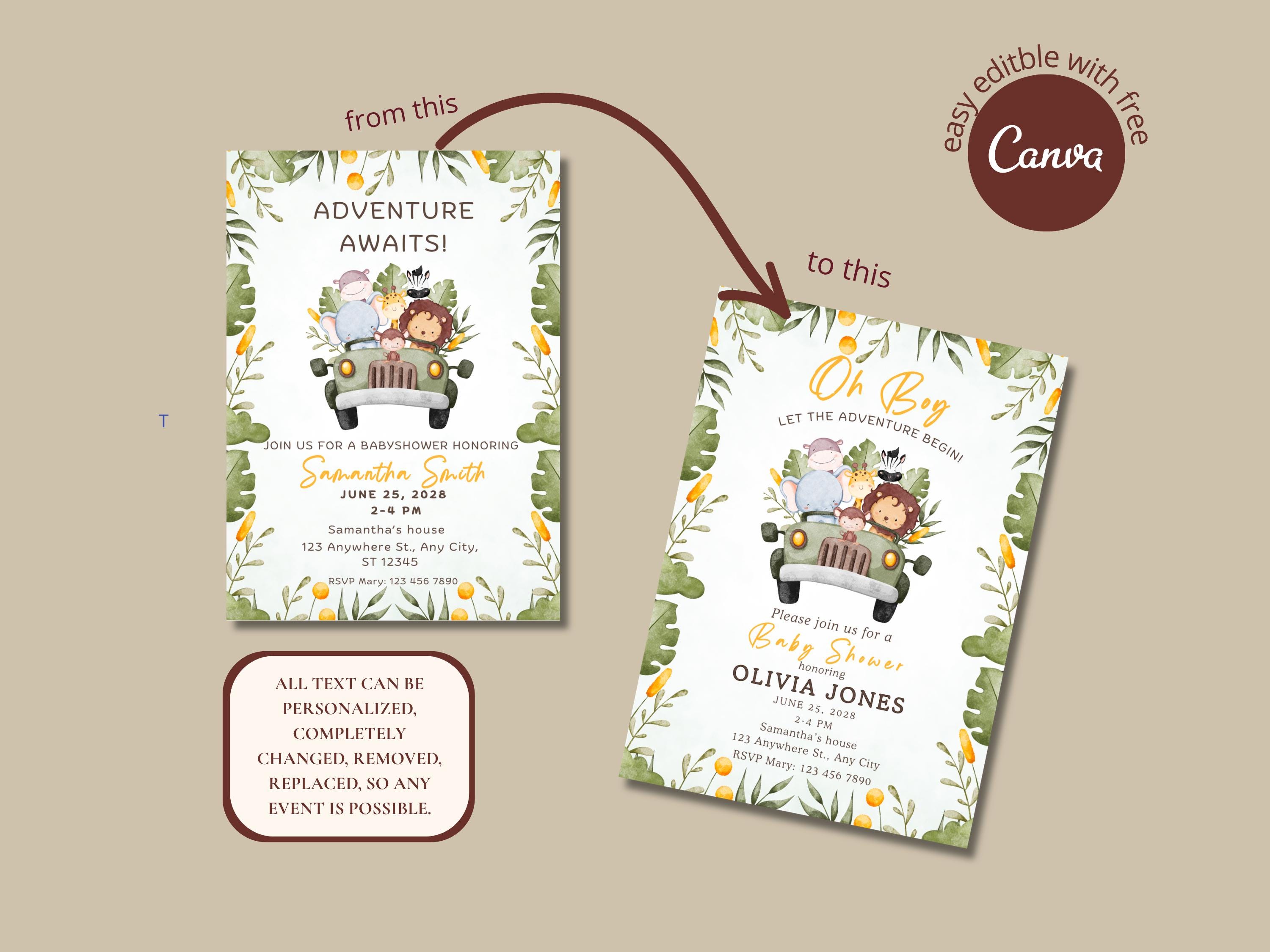 Adventure Awaits Safari Baby Shower Invitation thumbnail 2