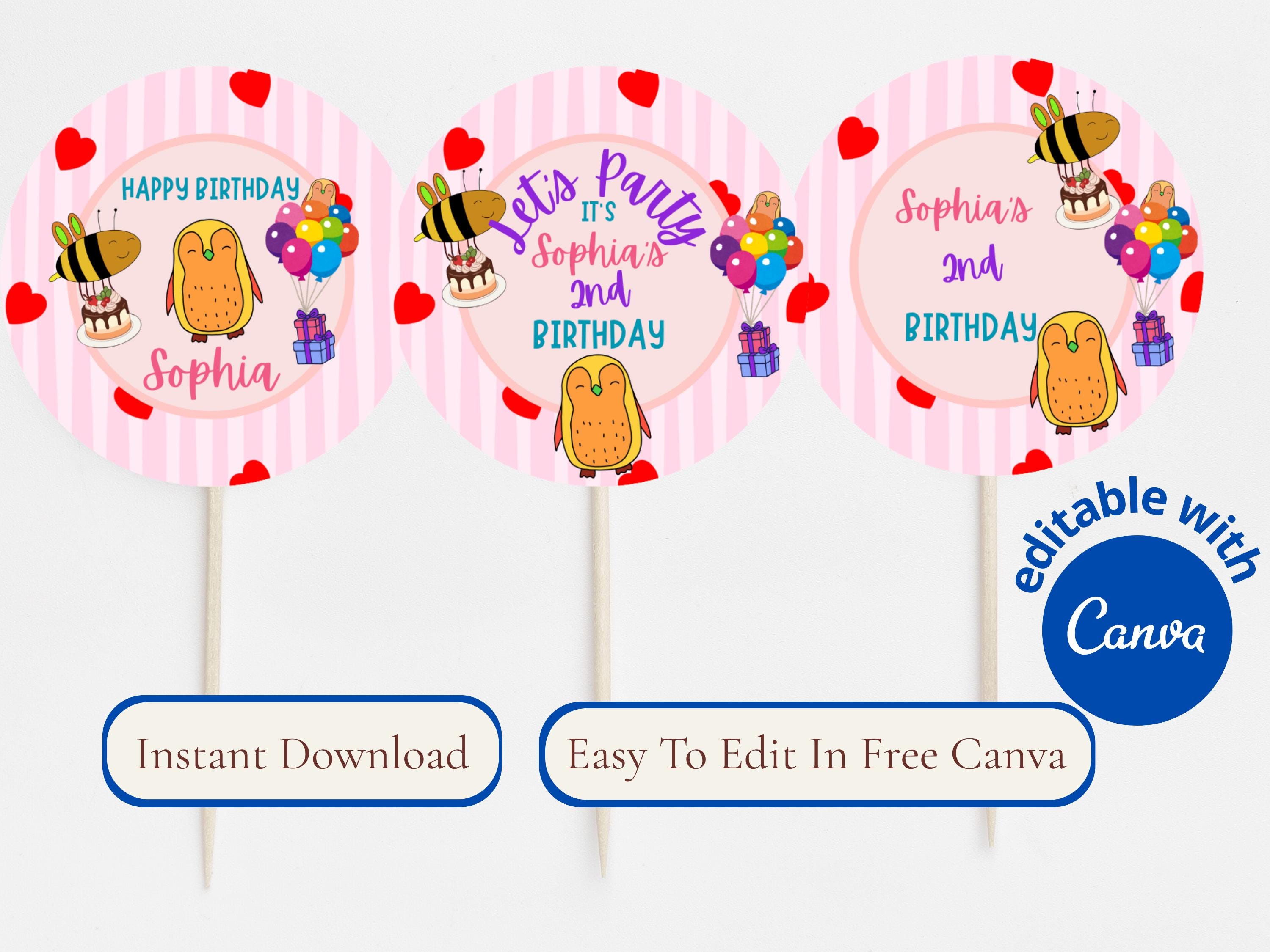 Cartoon Animal Birthday Cupcake Toppers thumbnail 2